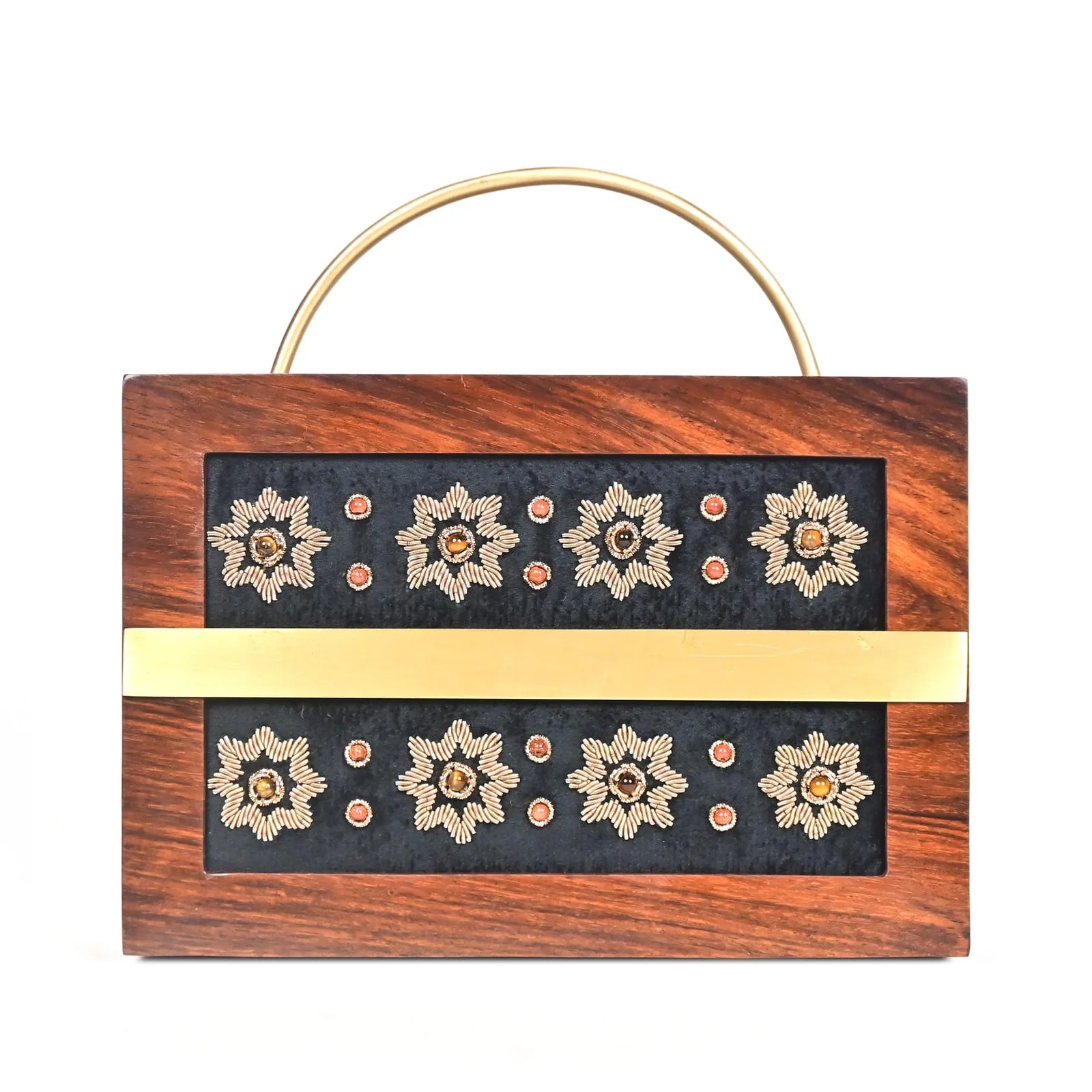 Black Velvet Wooden Frame Handbag image 1