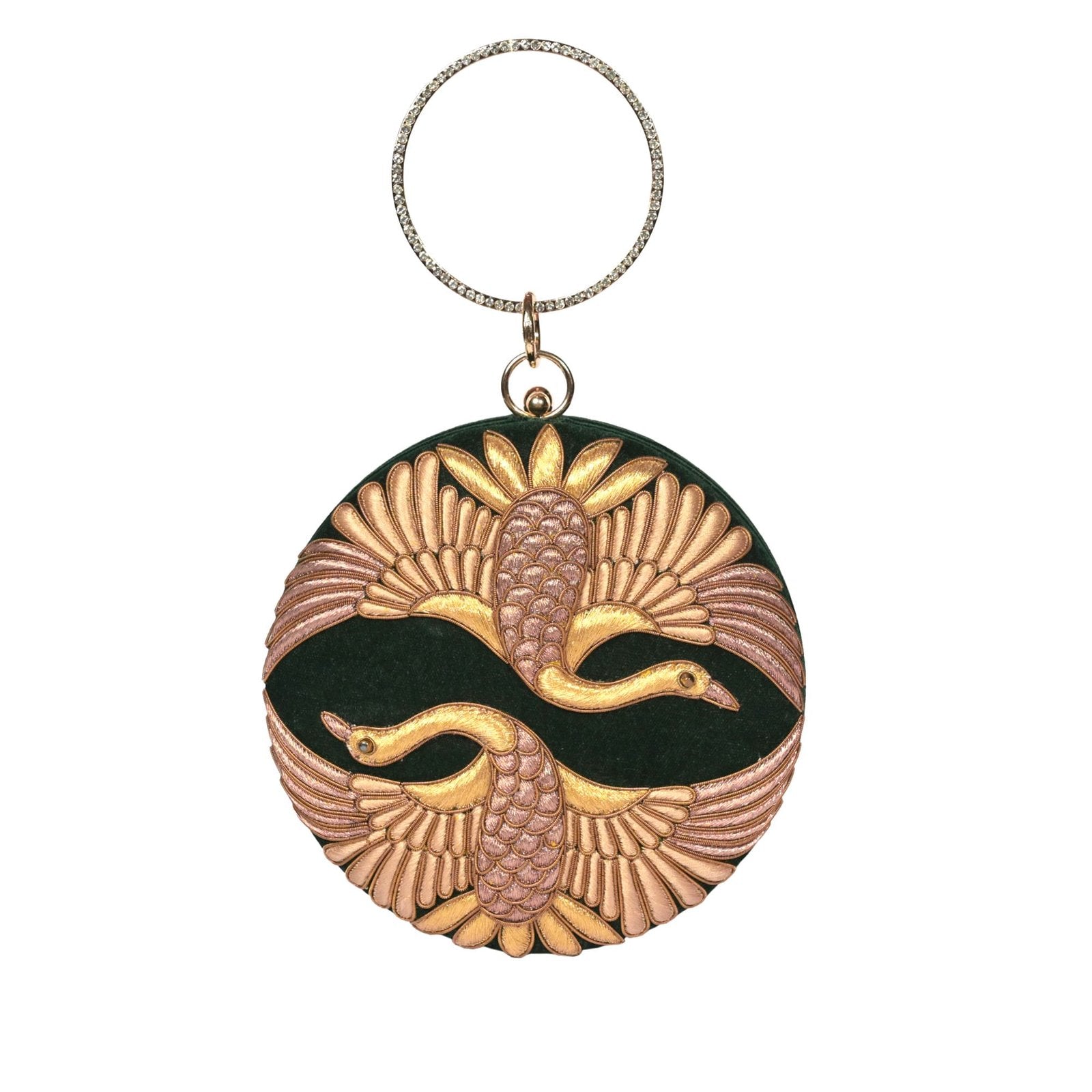 Swan Song in Noir Majesty – Round Zardosi Handbag - Green image