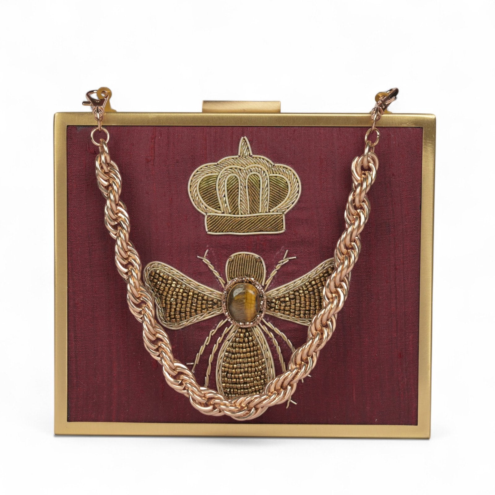 Woven Wings Ladybug Charm Box Clutch - Maroon image