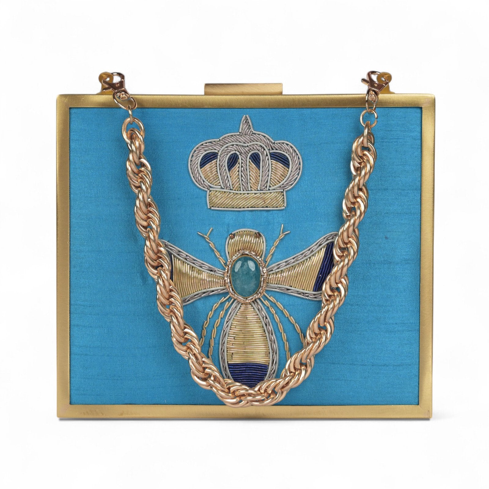 Woven Wings Ladybug Charm Box Clutch - Sky Blue image