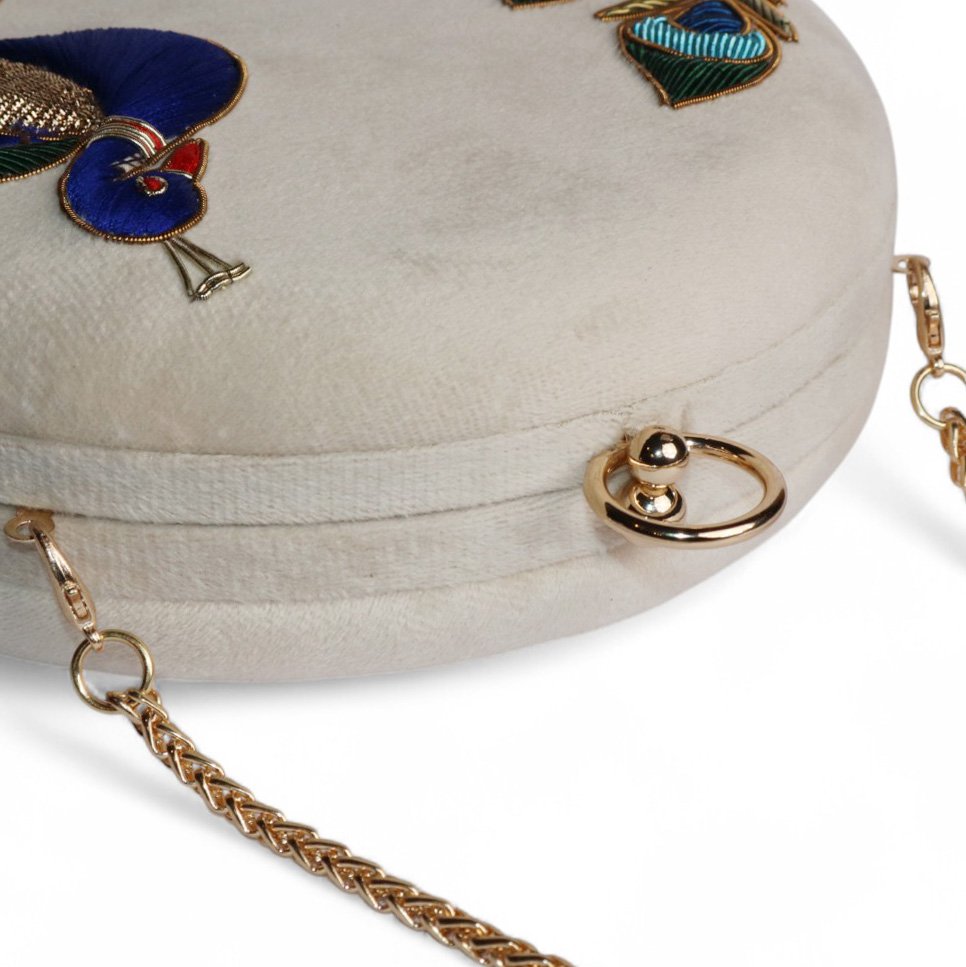 Round Handbag with Peacock Zardosi & Resham Embroidery image 4