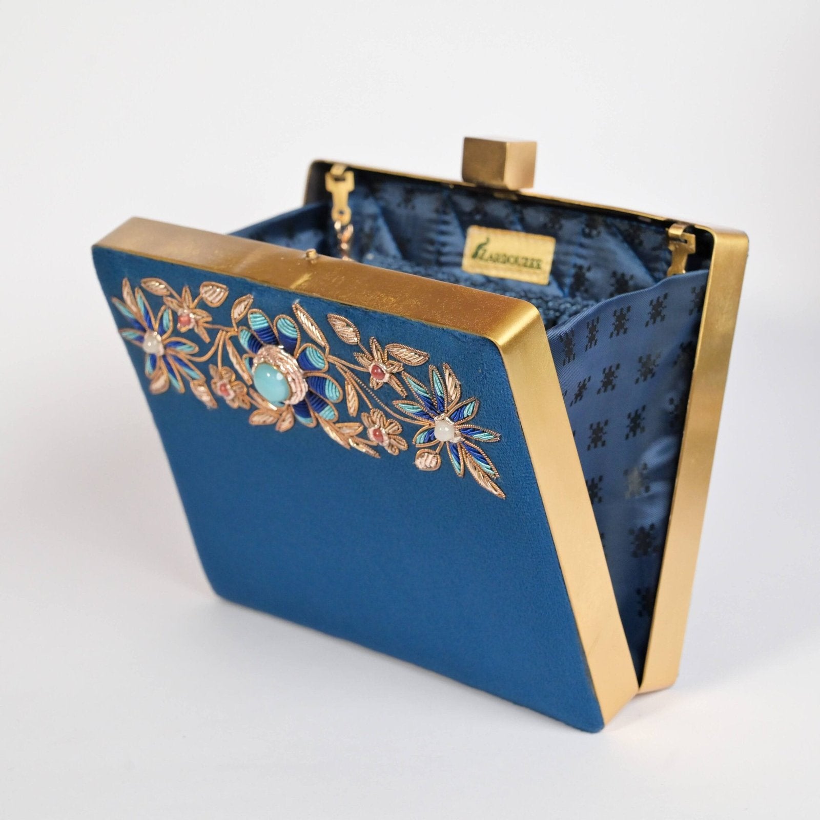 Neel Kamal – Ink Blue Zardosi Gemstone Clutch image 2
