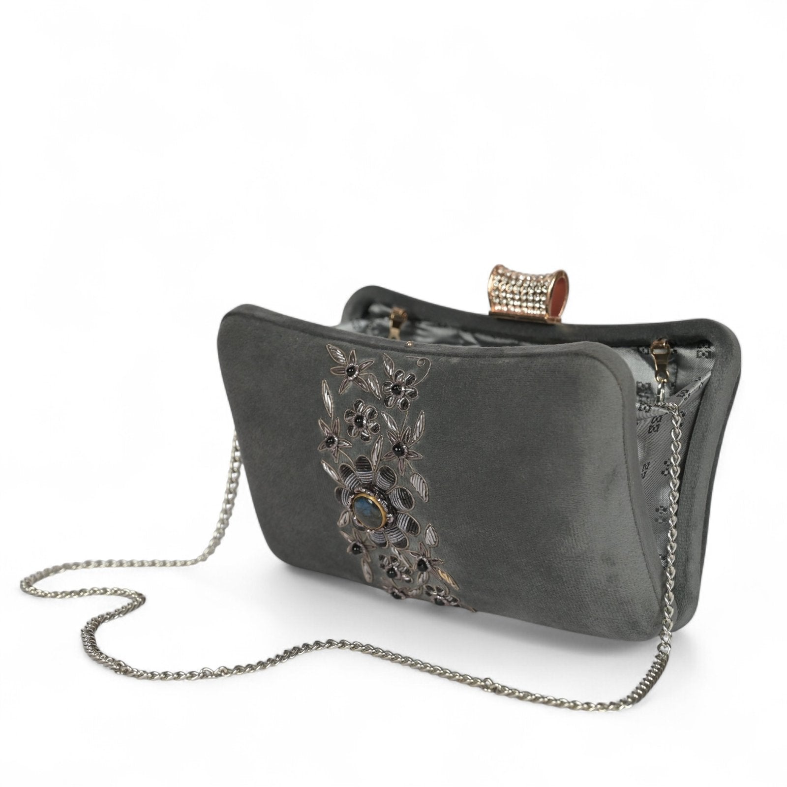 Petal Luxe Silk Wrapped Clutch – Golden Beige - Grey image