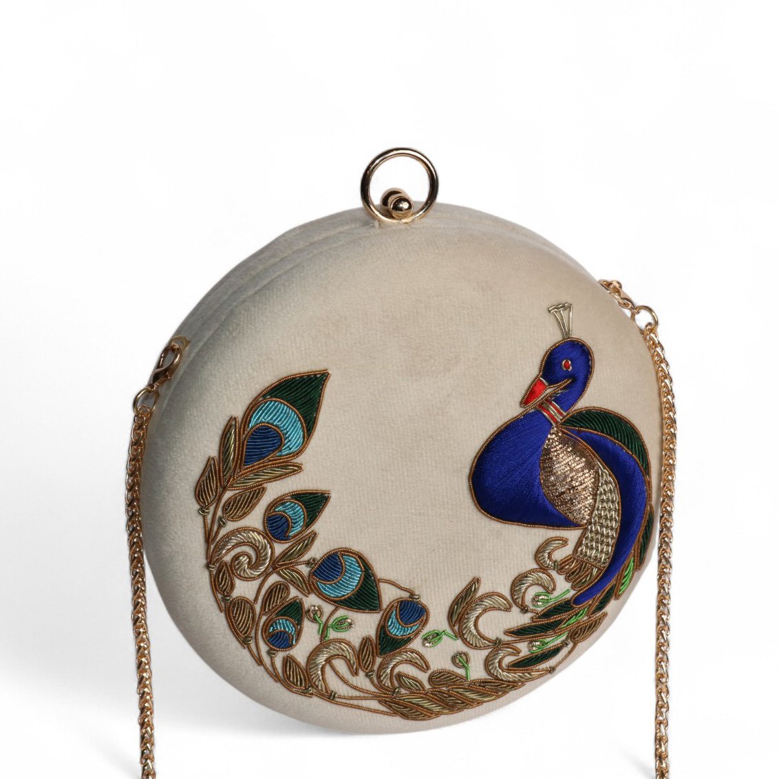Round Handbag with Peacock Zardosi & Resham Embroidery image 3
