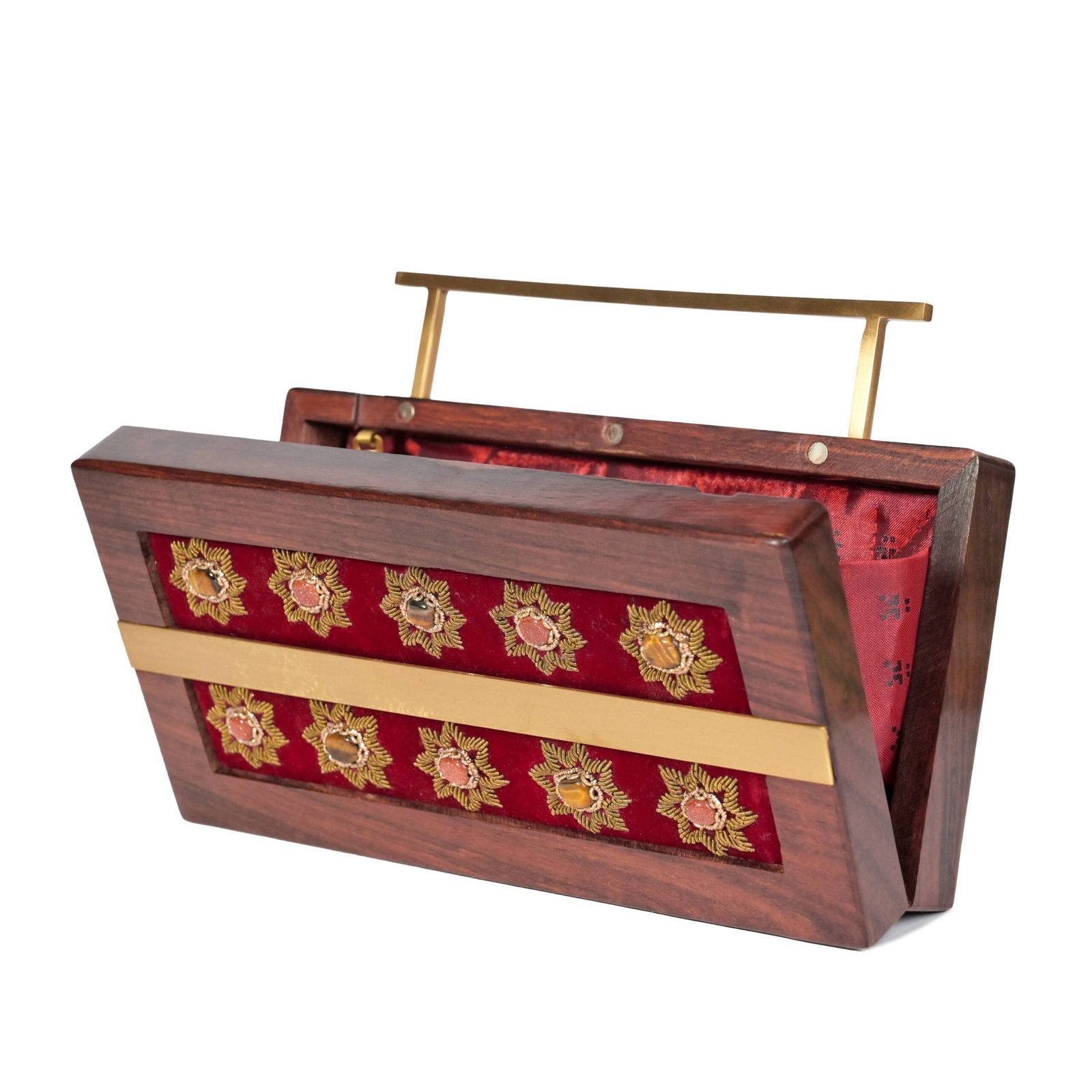 Gulnaar – Maroon Velvet Zardosi Wooden Clutch image 5