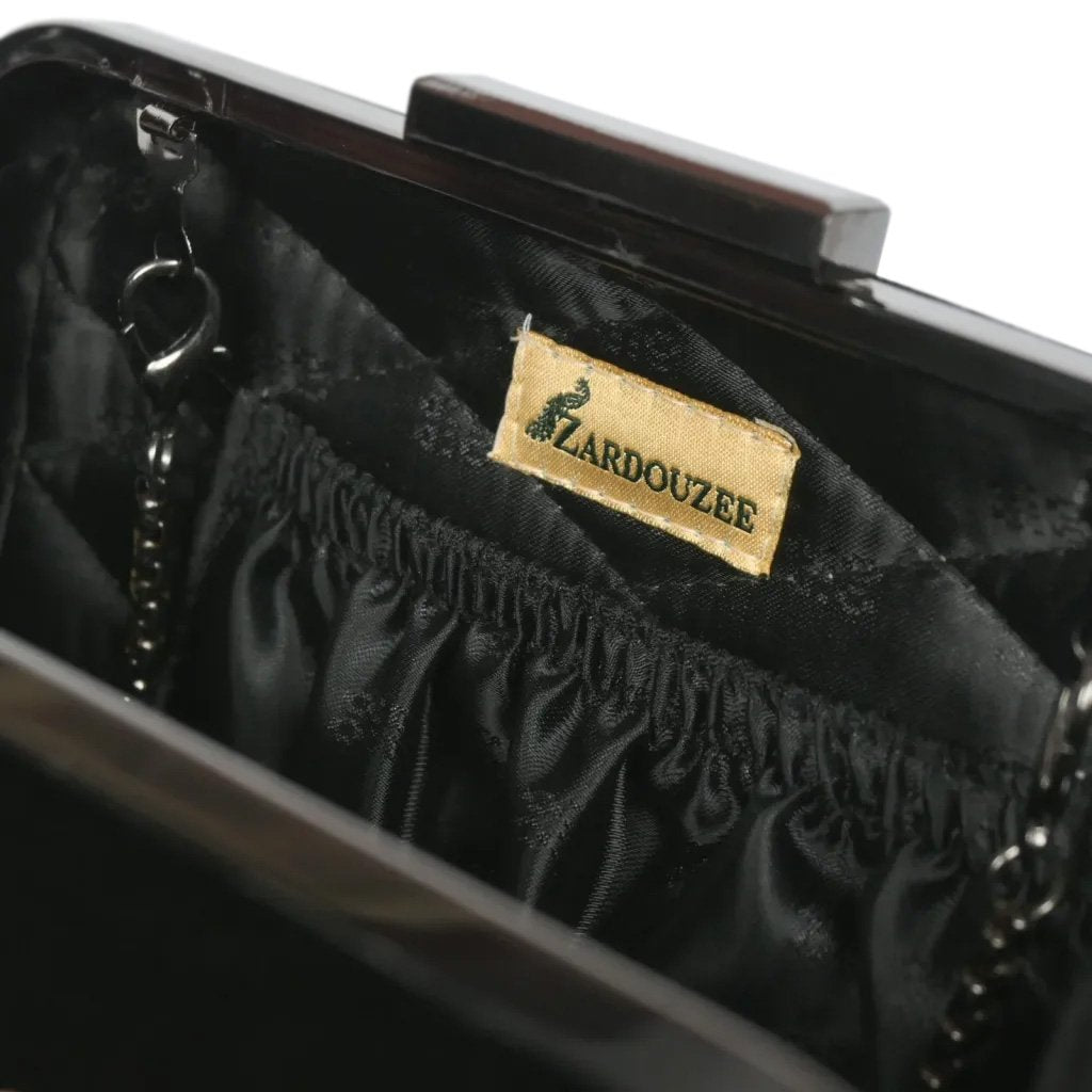 "Handmade Black Velvet Clutch: Zardosi Elegance with Agate & Labradorite Gemstones" image 4
