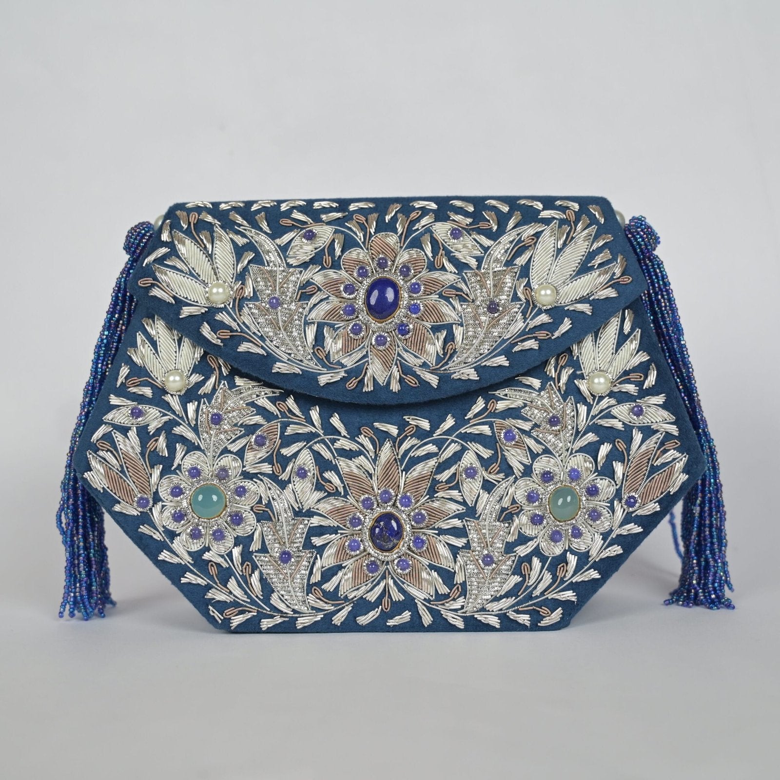 Bloom Zardosi Handbag - Teal Blue image