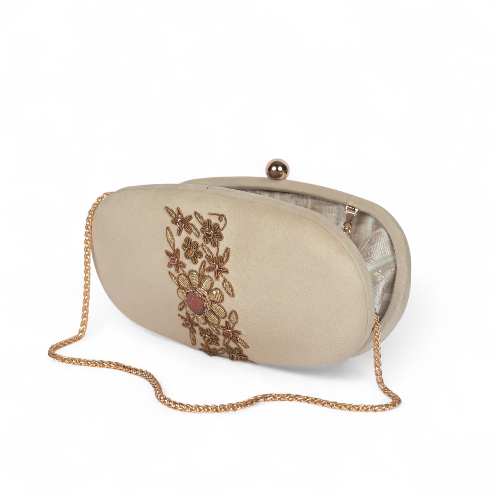 Petal Luxe Velvet Wrapped Oval Clutch - Off white image