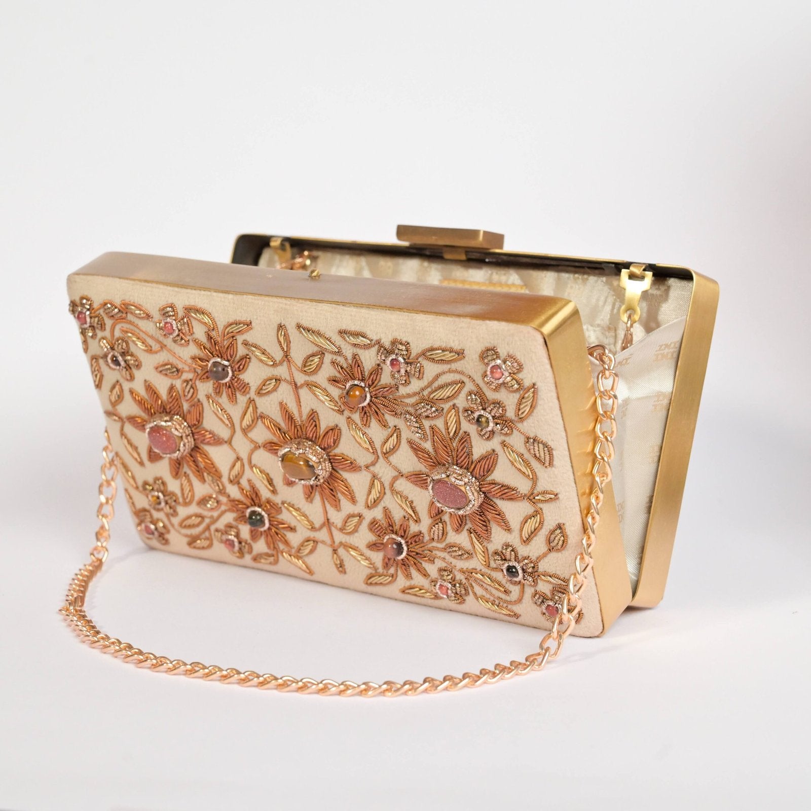 Zarin Gul – Beige Zardosi Velvet Clutch - Beige image