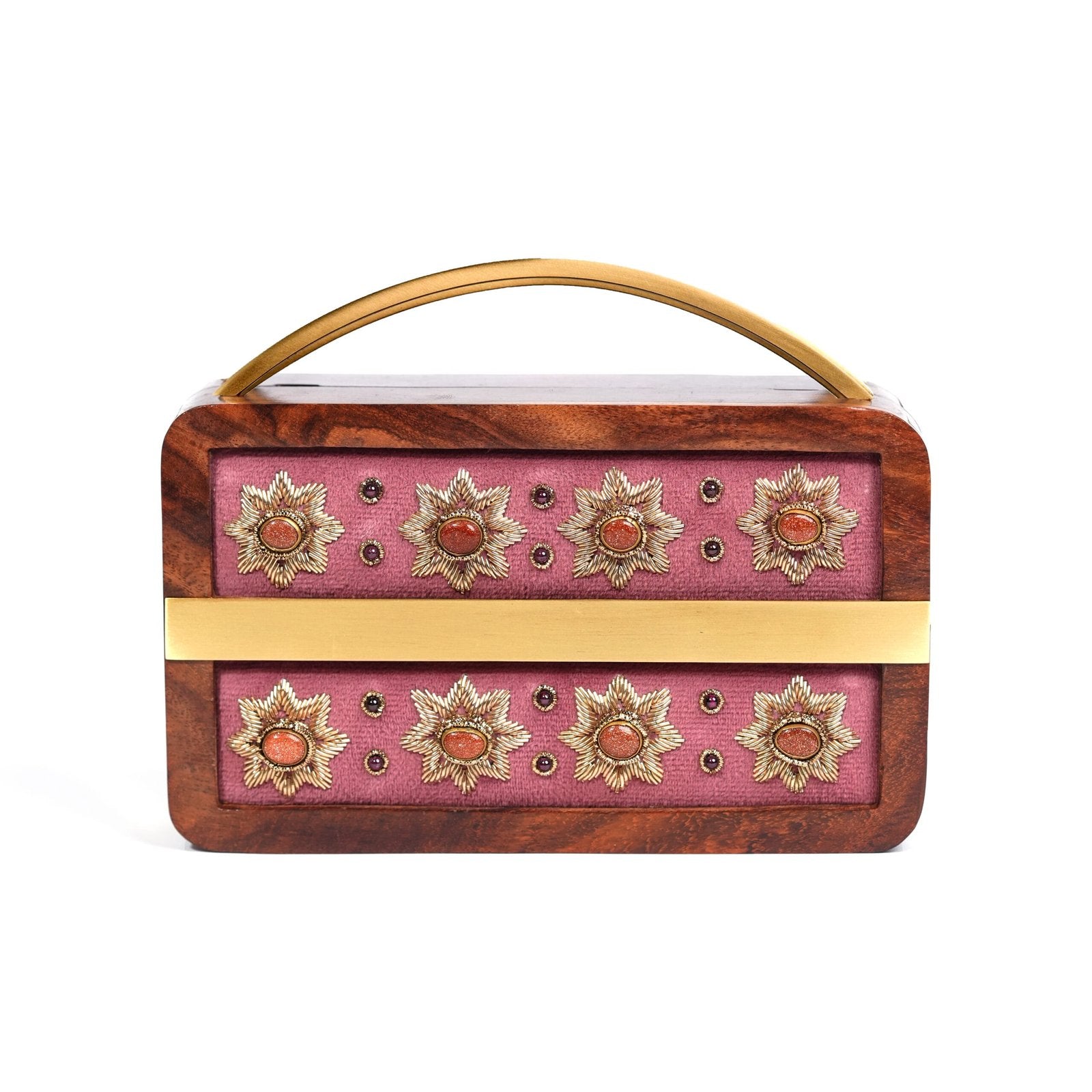 Elegant Embellished Wooden Clutch Purse with Exquisite Zardosi Art - Wine image