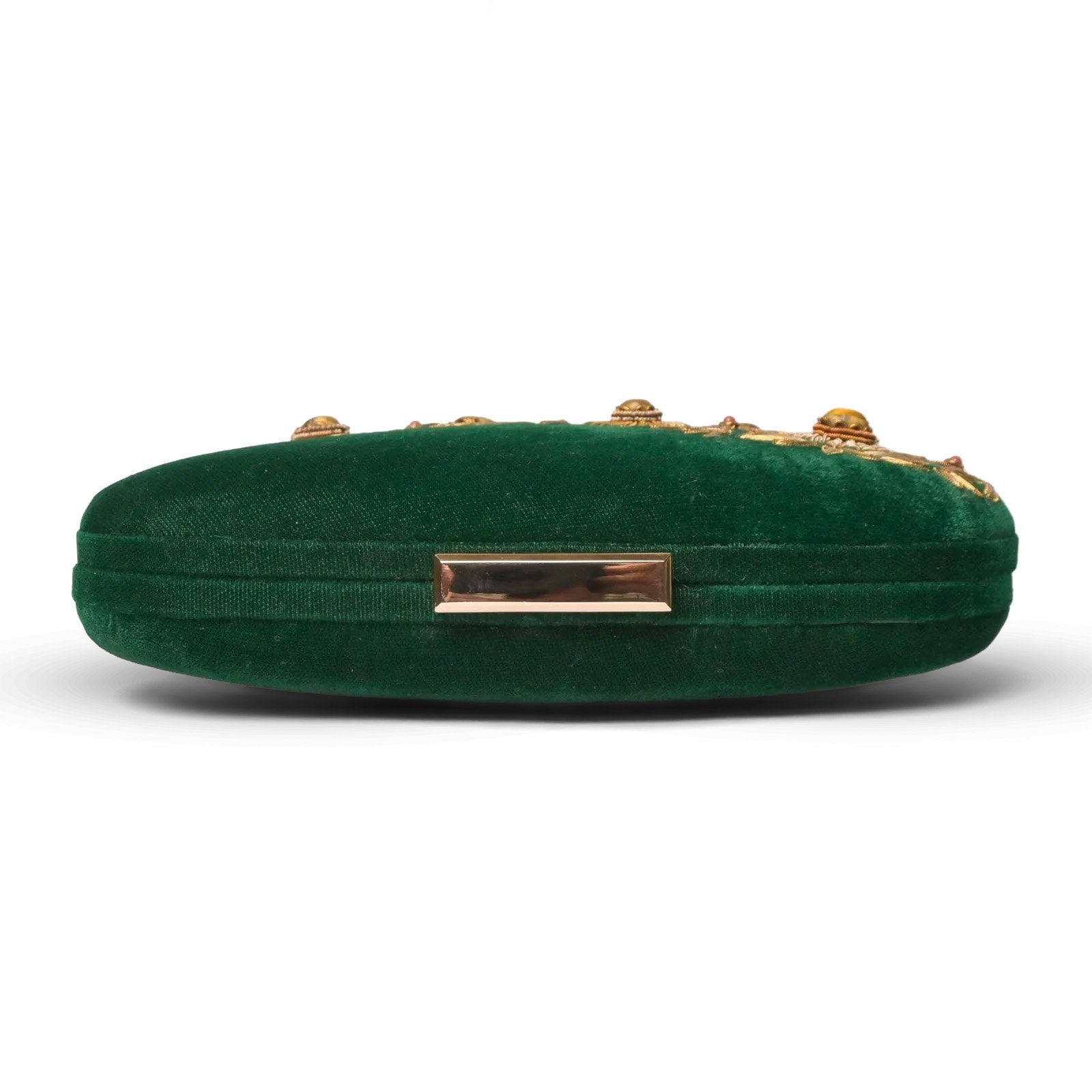Garden of Gems: Oval Clutch with Floral Hand Embroidery, Velvet Handbag with Metallic Frame, Loaded with Tiger Eye & Sand Stone image 4