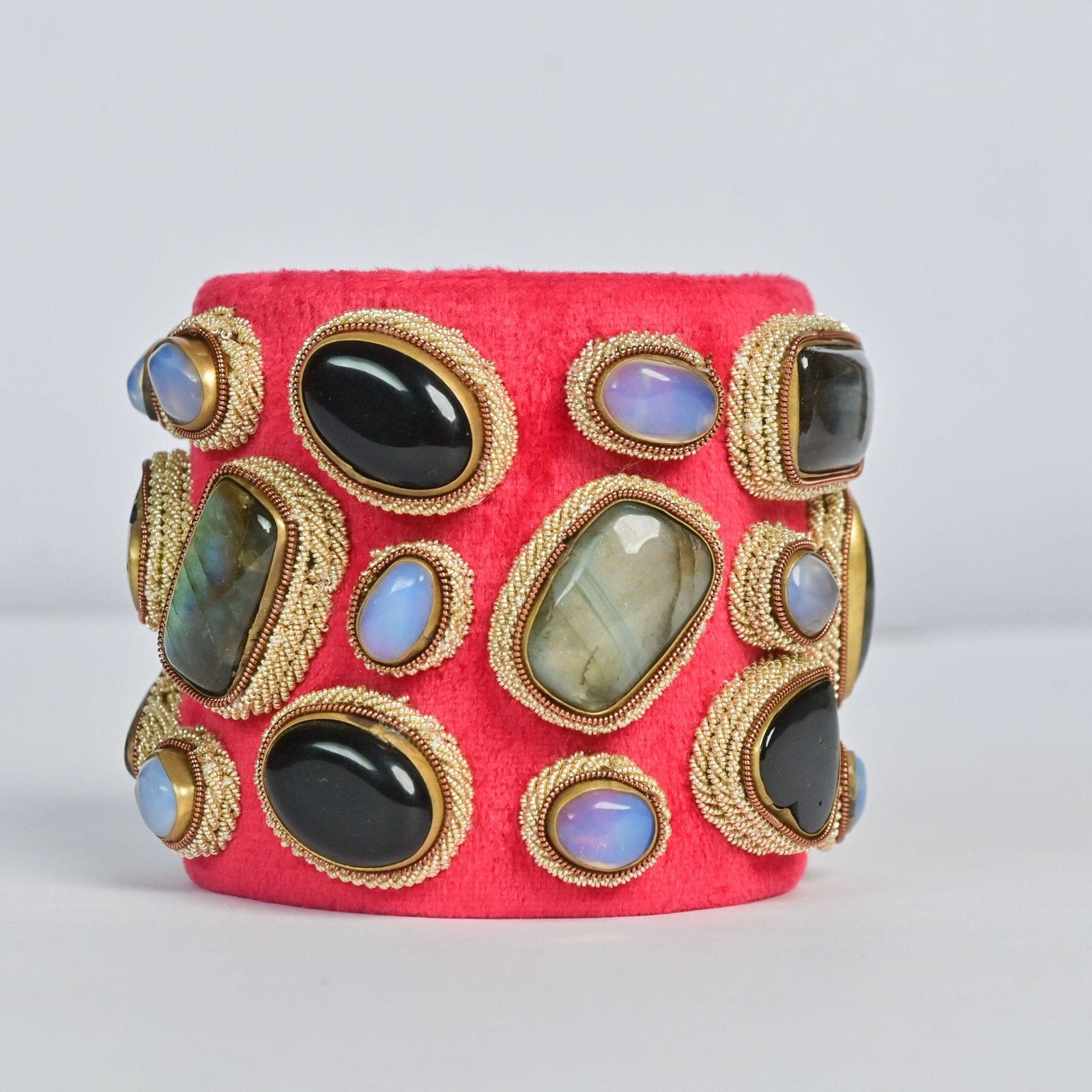 Rose Velvet Zardosi Gleam Gem Hand Bracelet image 1