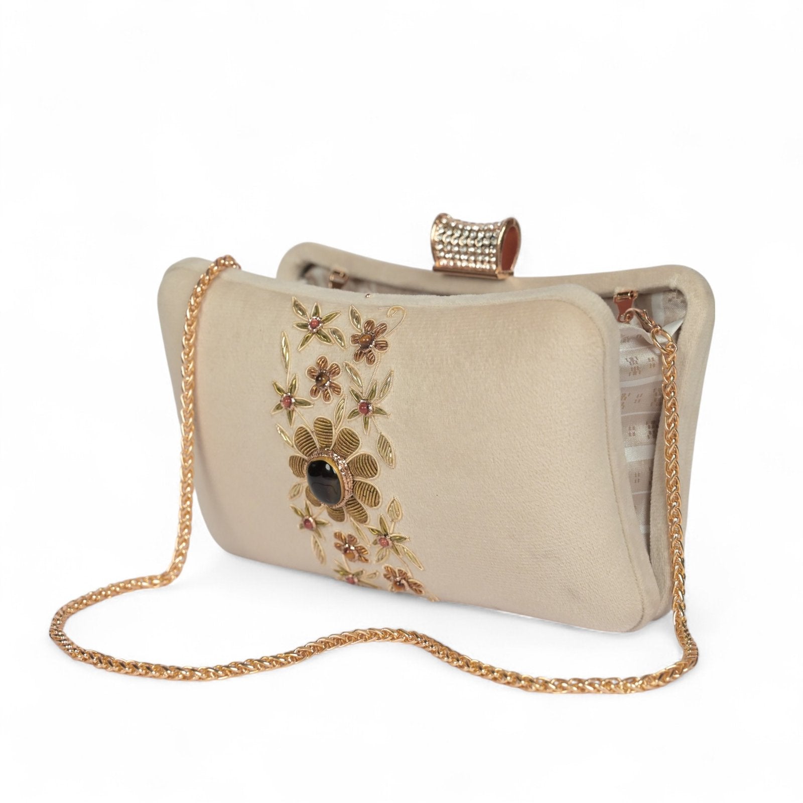 Petal Luxe Silk Wrapped Clutch – Golden Beige - Off white image