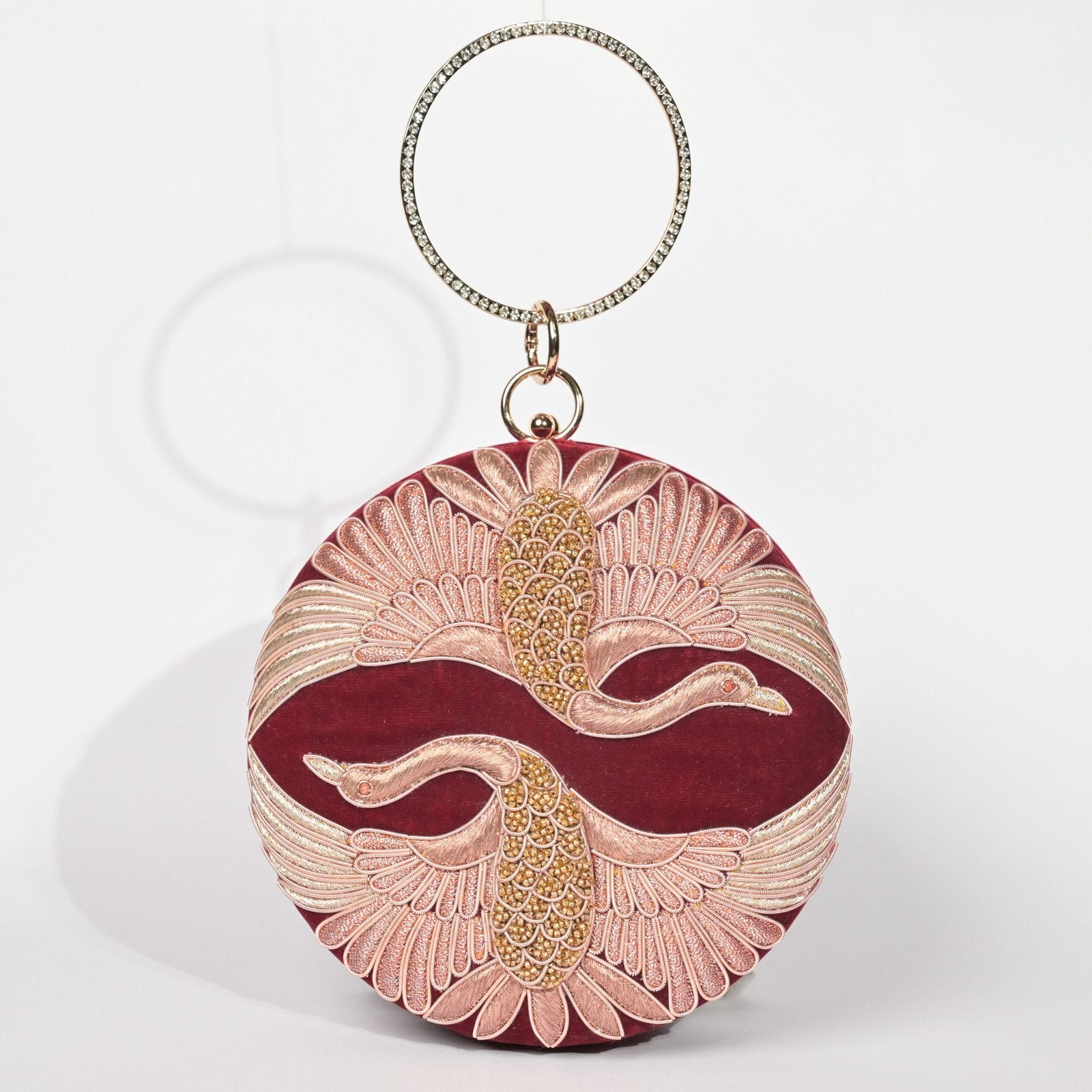 Swan Song in Noir Majesty – Round Zardosi Handbag - Maroon image