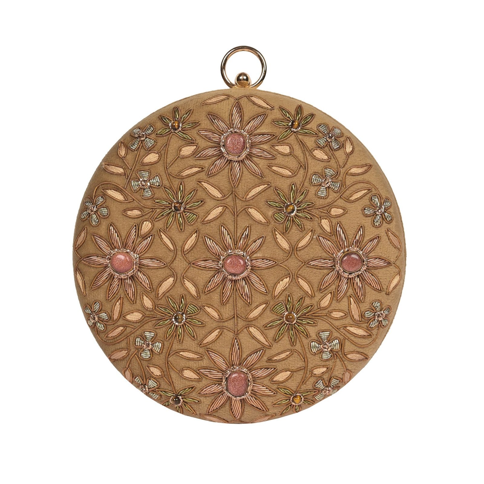 Regal Bloom Round Clutch – Onyx Black Velvet - Golden Beige image