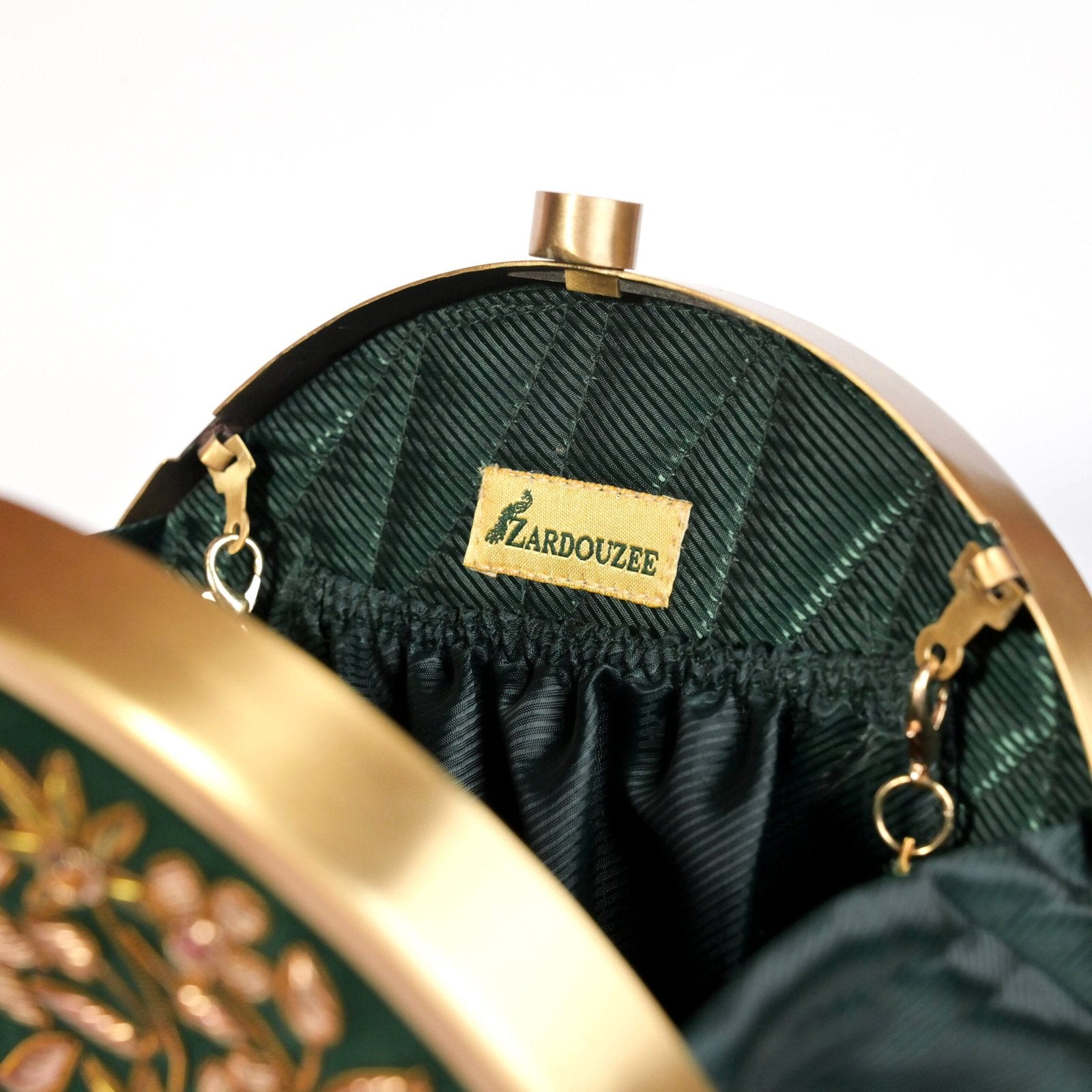 Mehrunisa – Regal Green Zardosi Round Clutch image 4