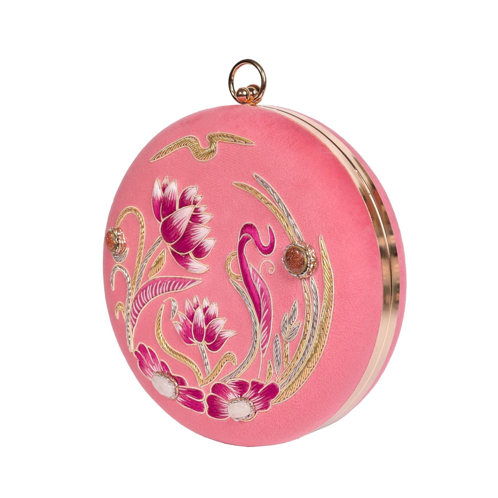 Gulbahar – Powder Pink Zardosi Round Clutch image 1