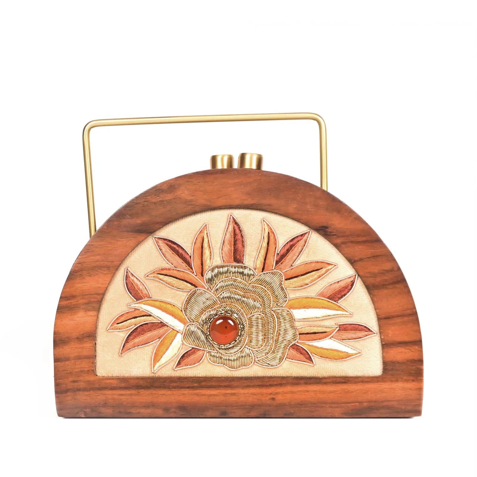 Hand-Embroidered Classic Wooden Handbag image 1