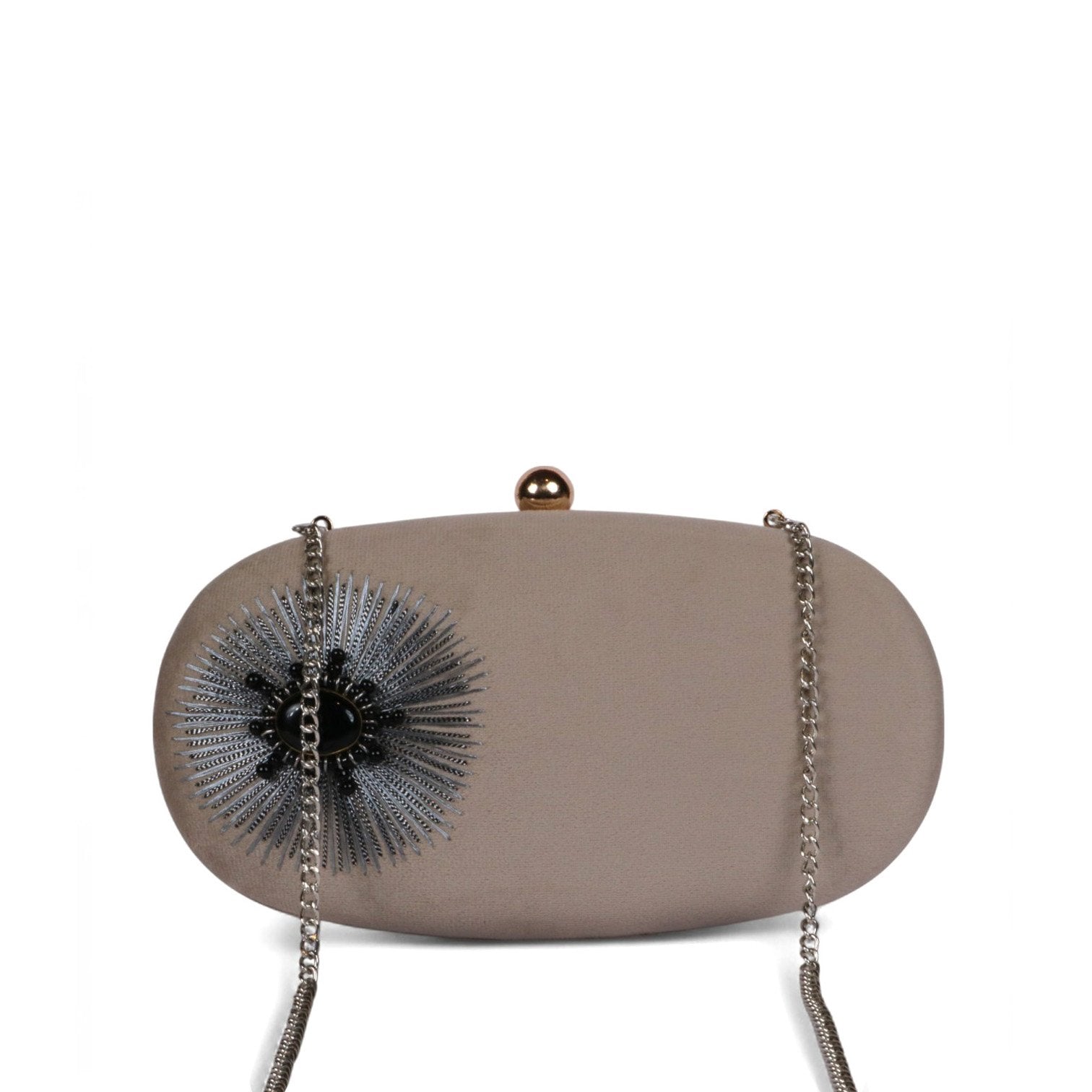 Siyah Noor – Royal Embroidered Velvet Clutch - Off white image