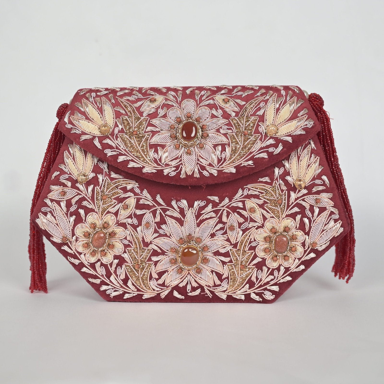 Bloom Zardosi Handbag - Maroon image