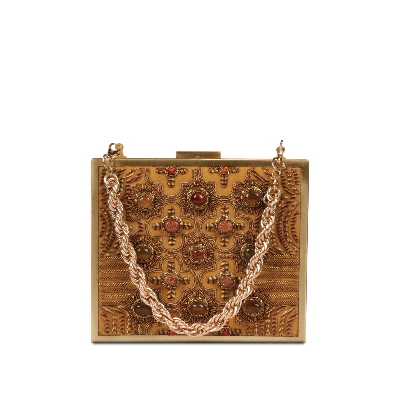 Zardosi Jewel Box Square Clutch - Golden Beige image