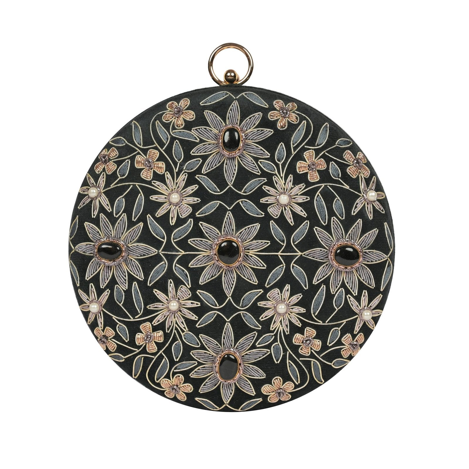 Regal Bloom Round Clutch – Onyx Black Velvet image 0