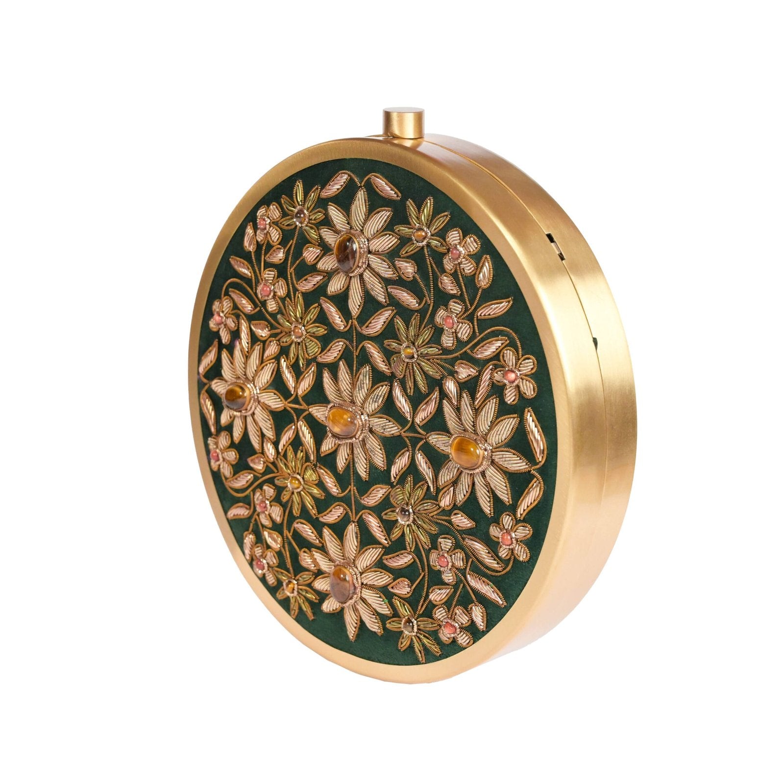 Mehrunisa – Regal Green Zardosi Round Clutch image 1