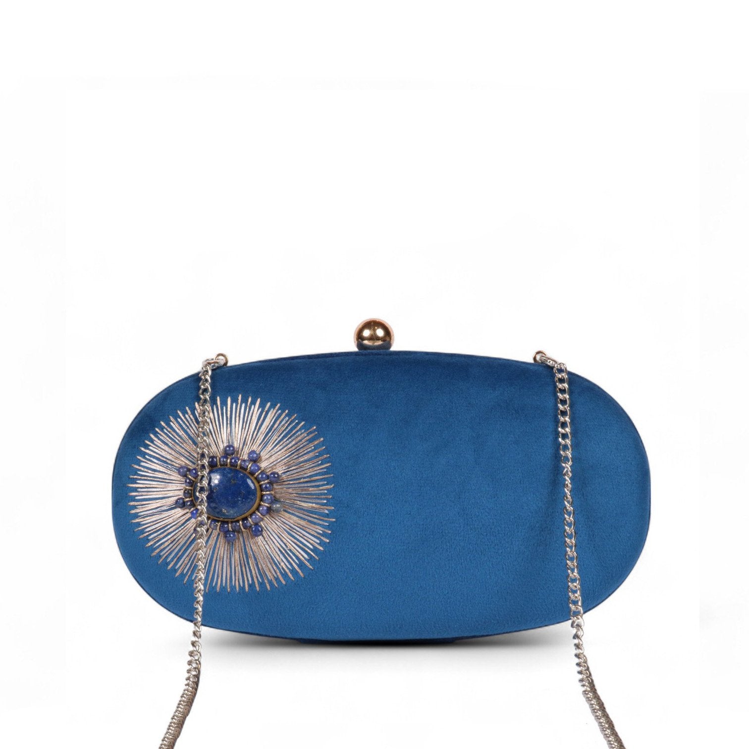 Siyah Noor – Royal Embroidered Velvet Clutch - Teal Blue image
