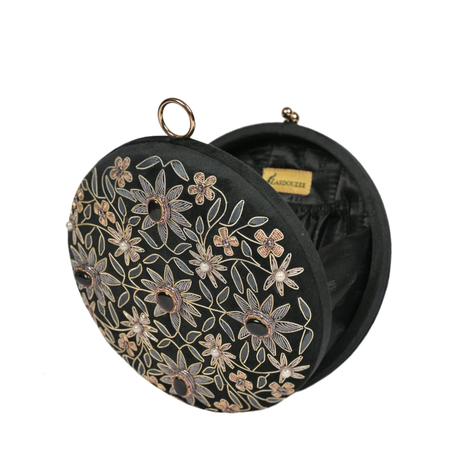 Regal Bloom Round Clutch – Onyx Black Velvet image 2