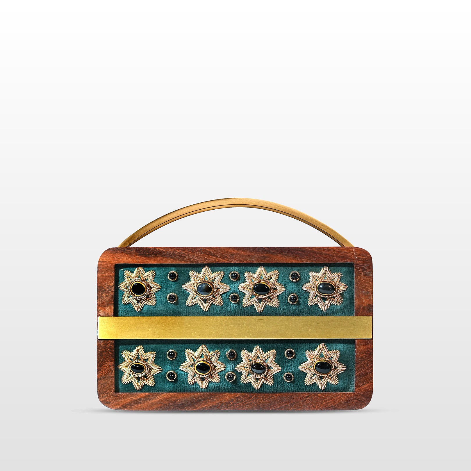 Elegant Embellished Wooden Clutch Purse with Exquisite Zardosi Art