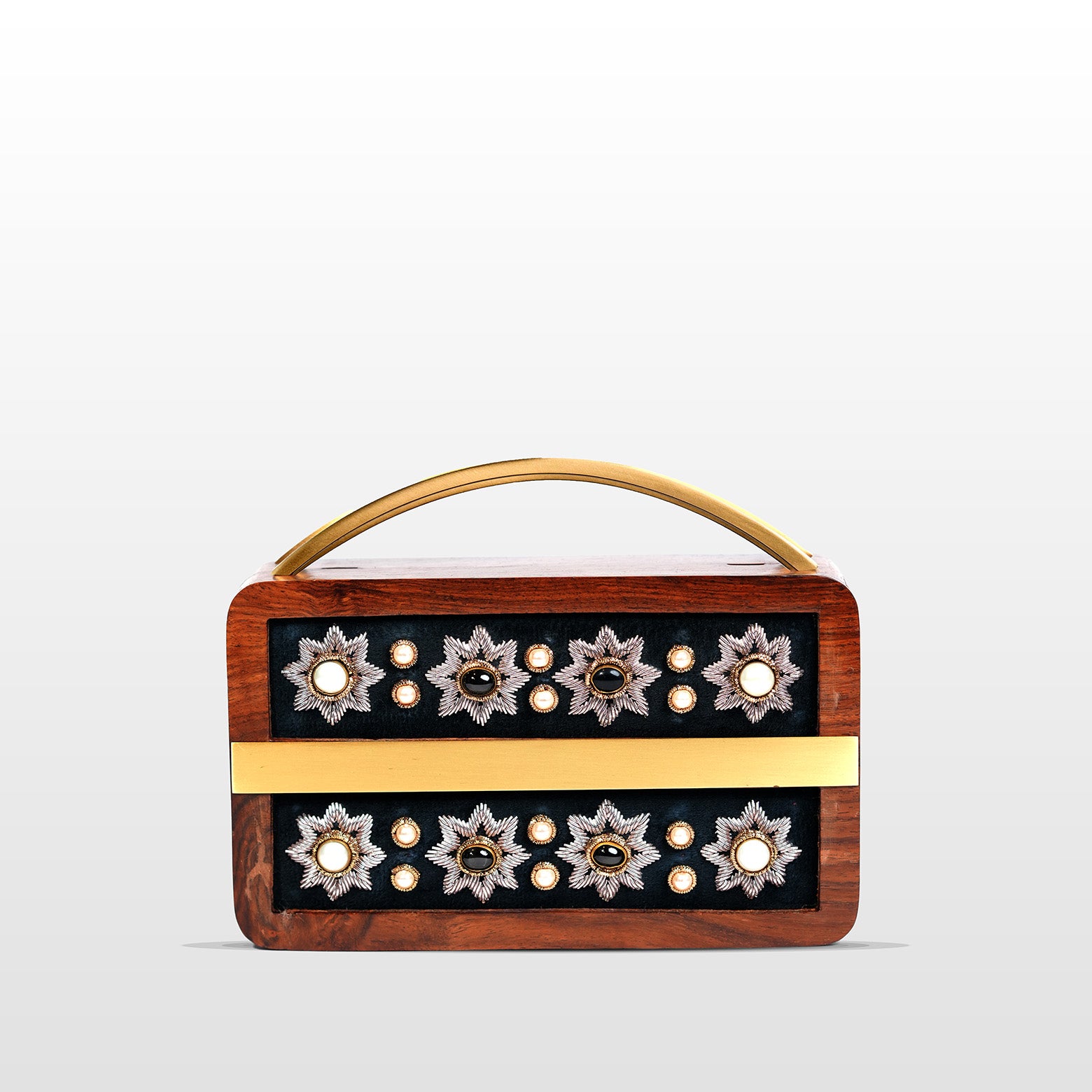 Elegant Embellished Wooden Clutch Purse with Exquisite Zardosi Art