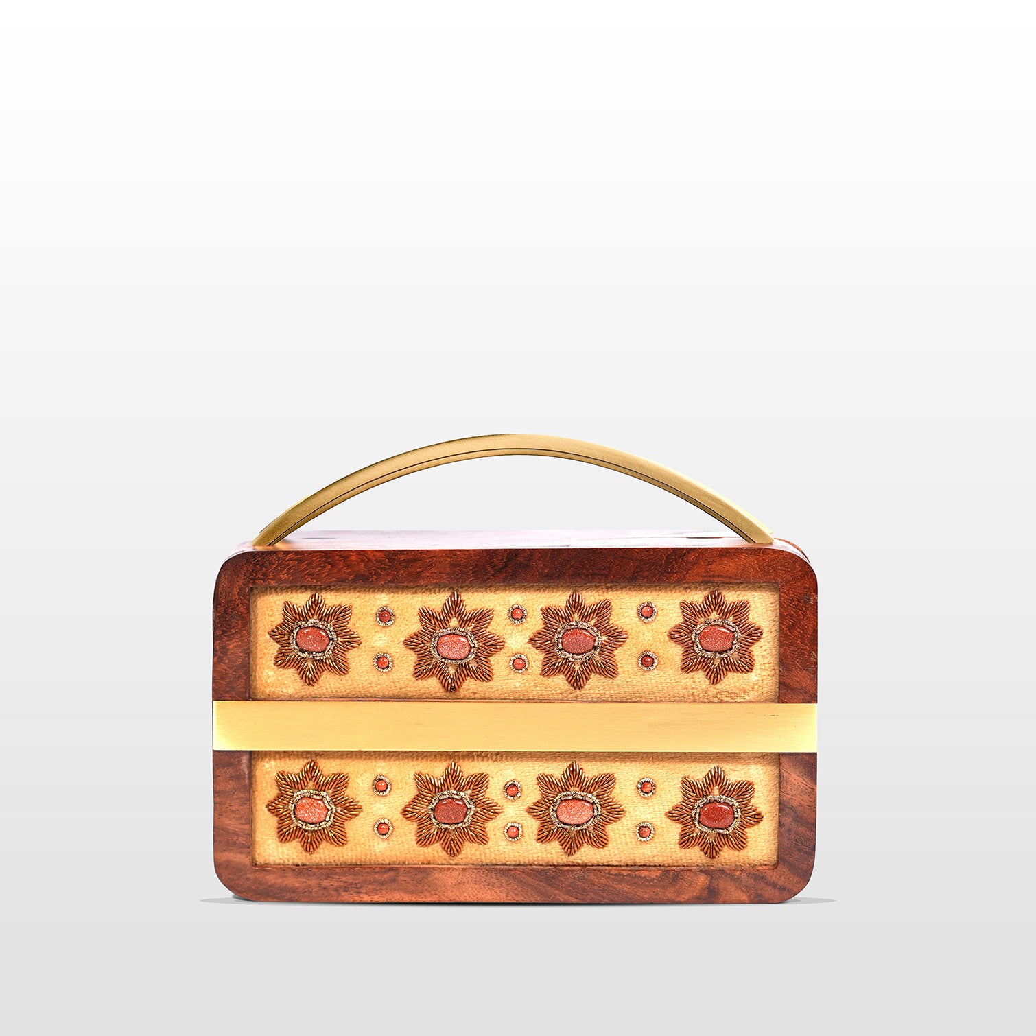 Elegant Embellished Wooden Clutch Purse with Exquisite Zardosi Art