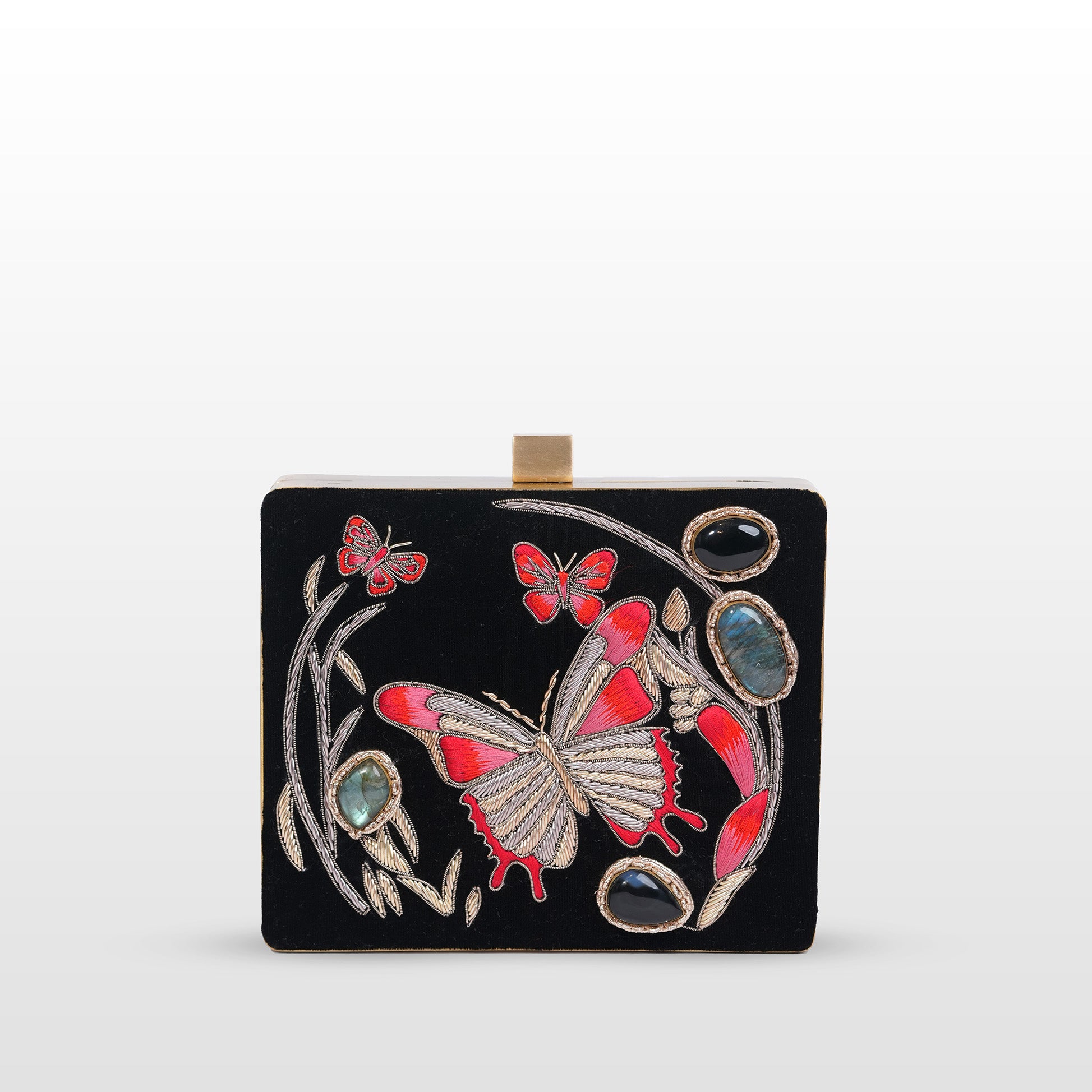 Butterfly Embroidered Velvet Clutch – Handmade Luxury Evening Bag with Crystal Detailing | Featured in NYFW