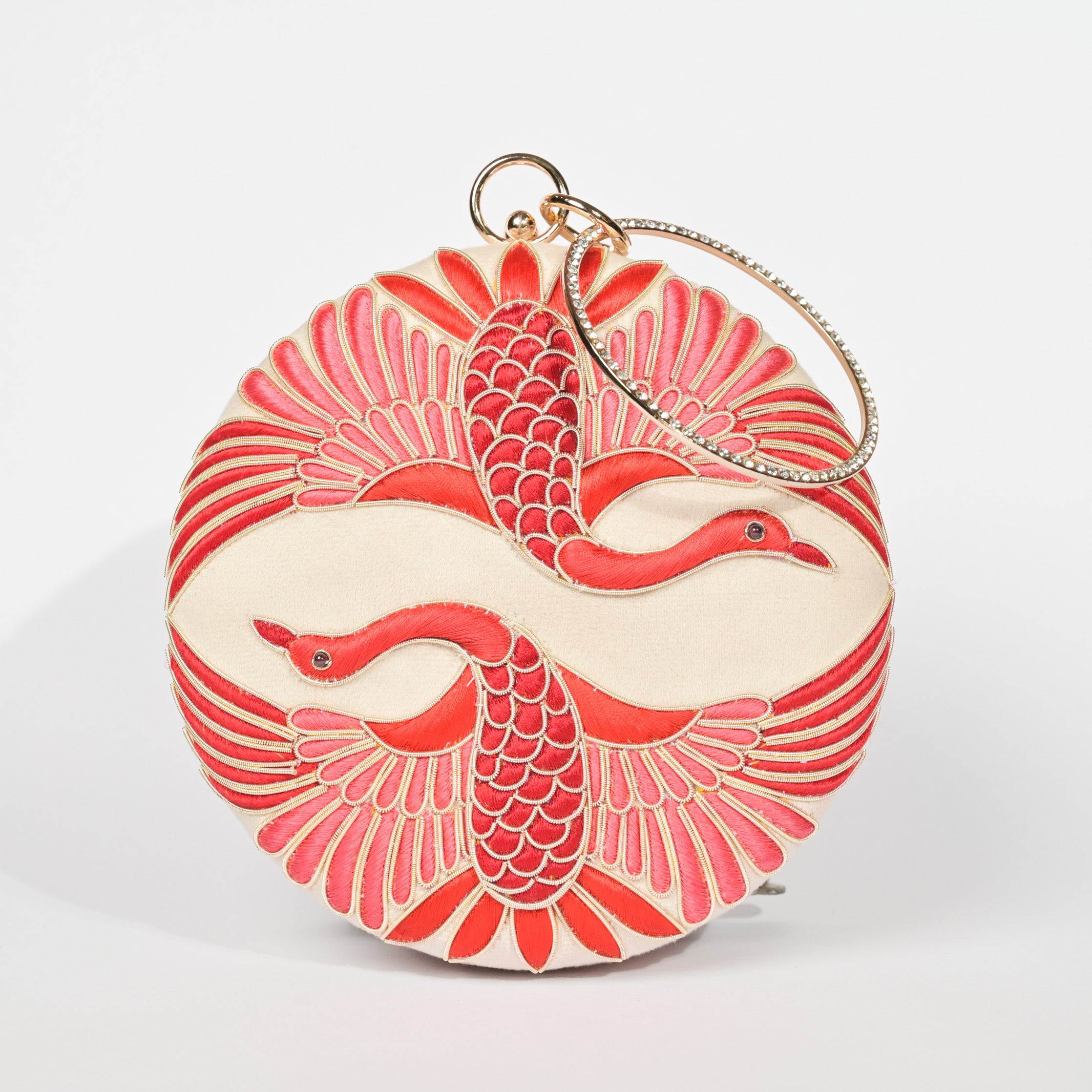 Swan Song in Noir Majesty – Round Zardosi Handbag