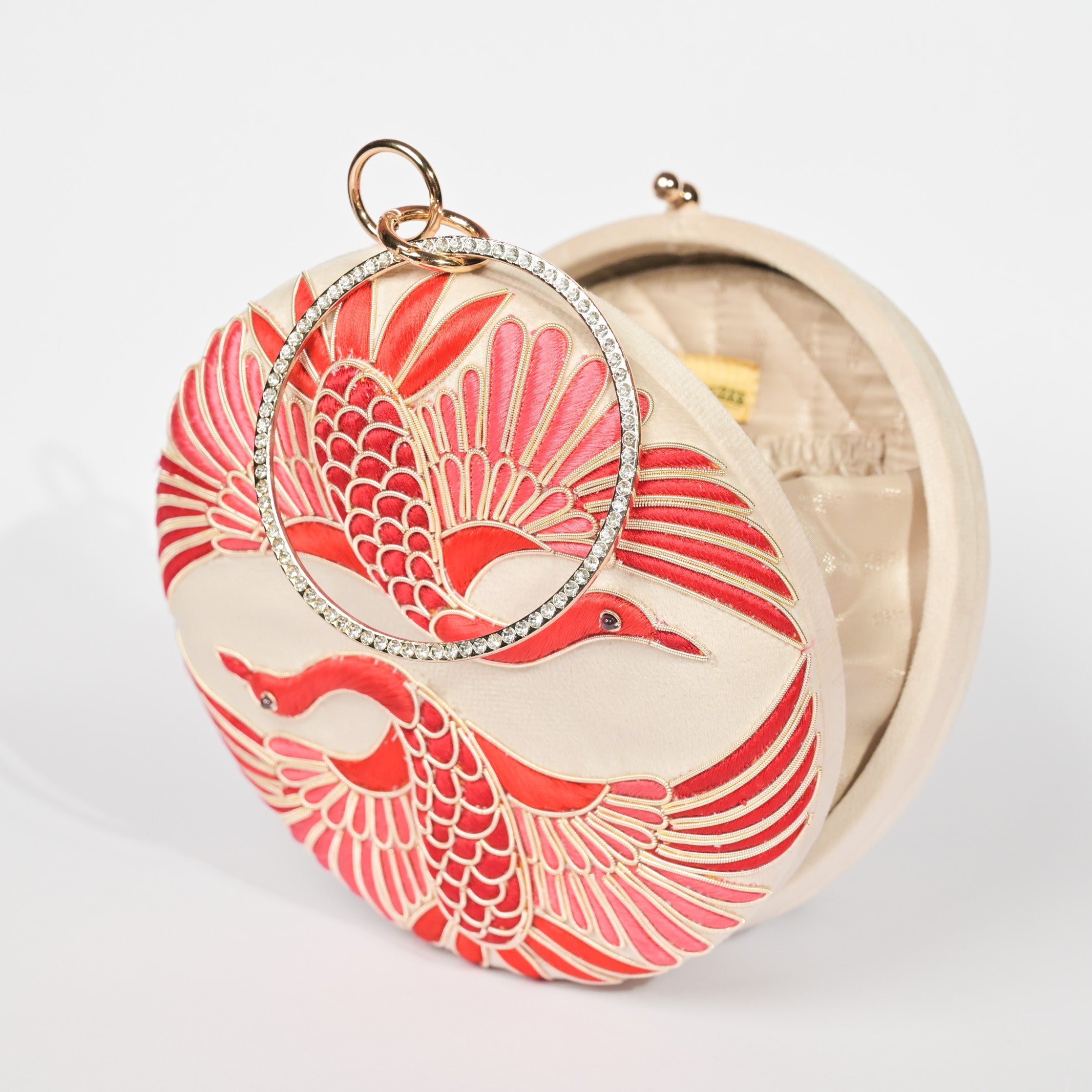 Swan Song in Noir Majesty – Round Zardosi Handbag