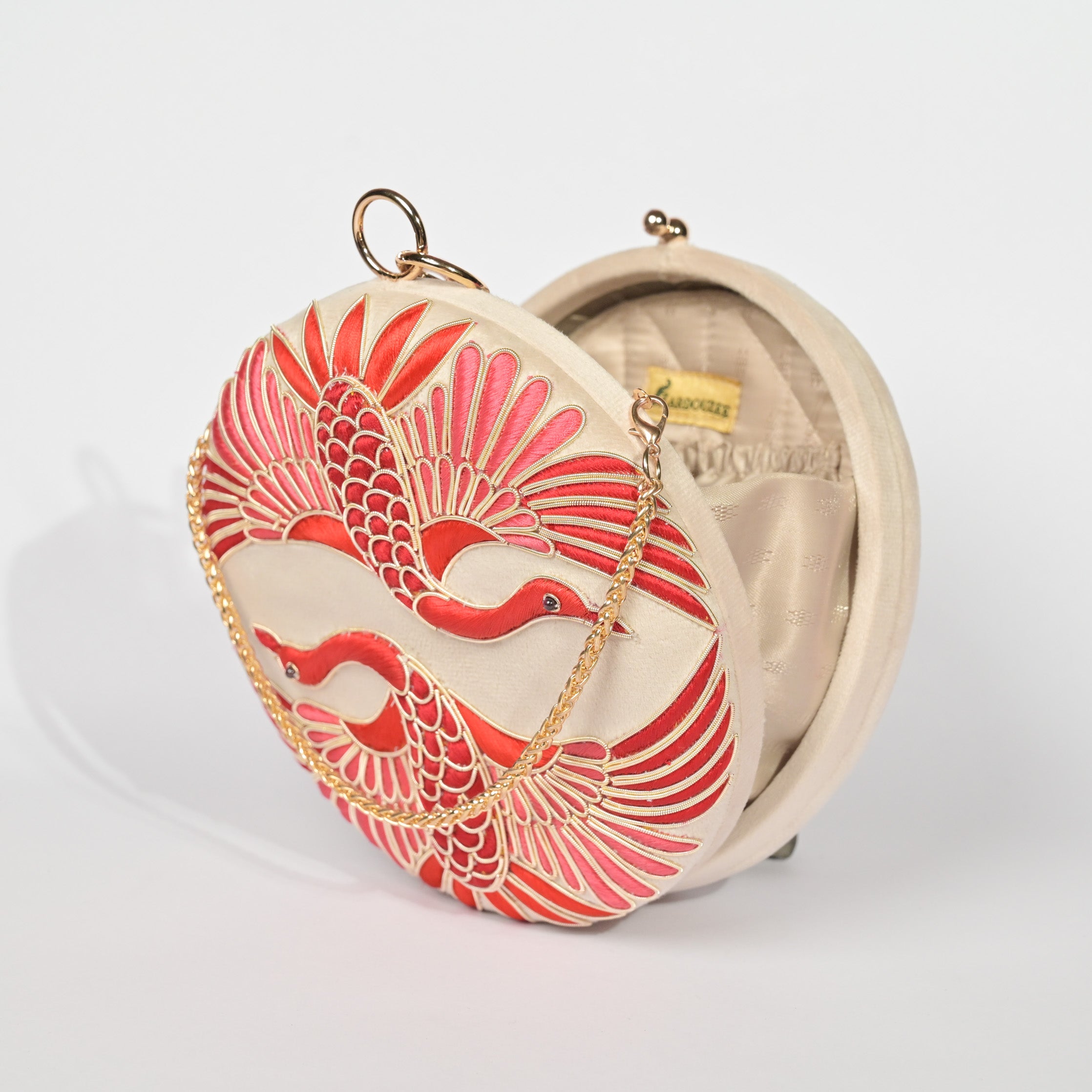 Swan Song in Noir Majesty – Round Zardosi Handbag