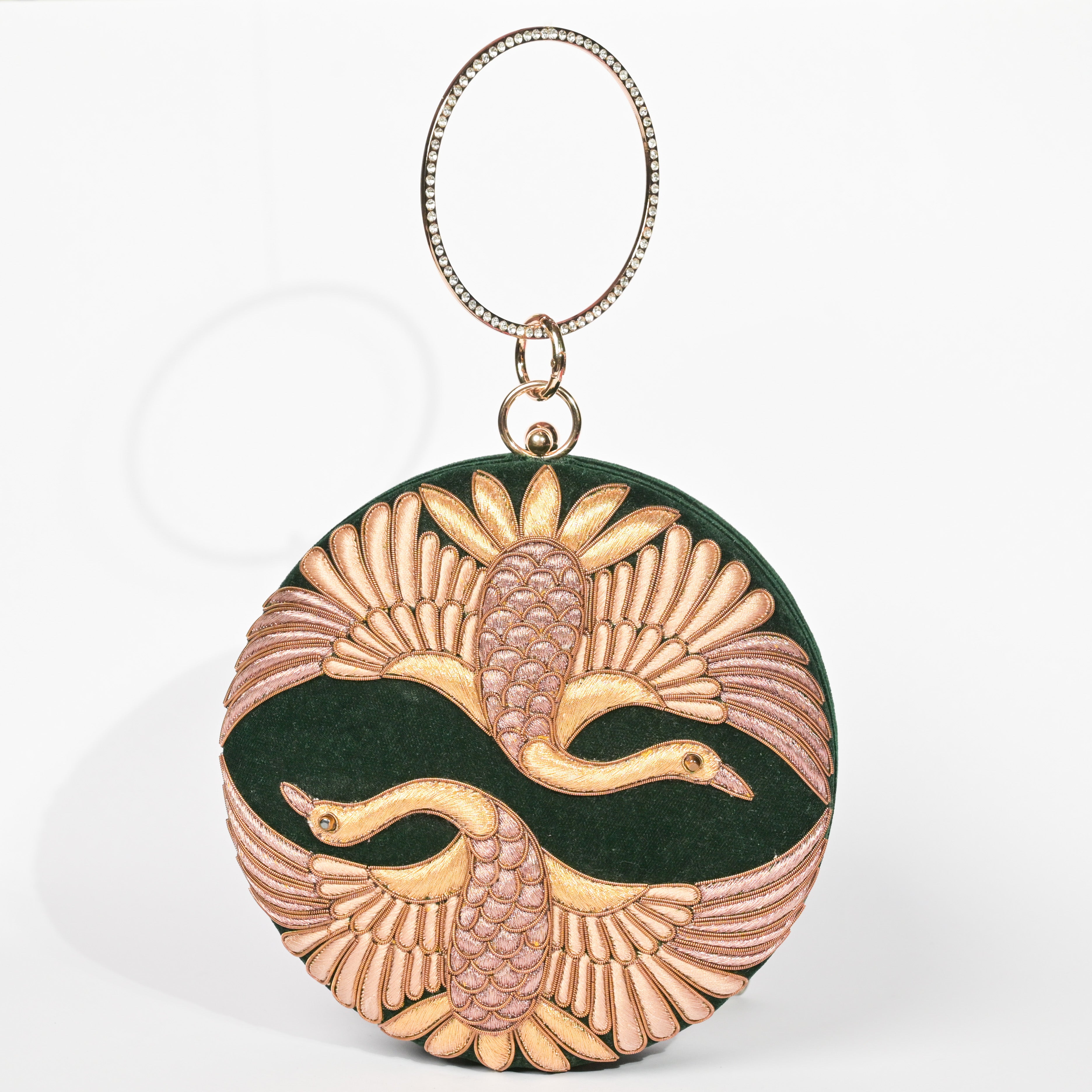 Swan Song in Noir Majesty – Round Zardosi Handbag