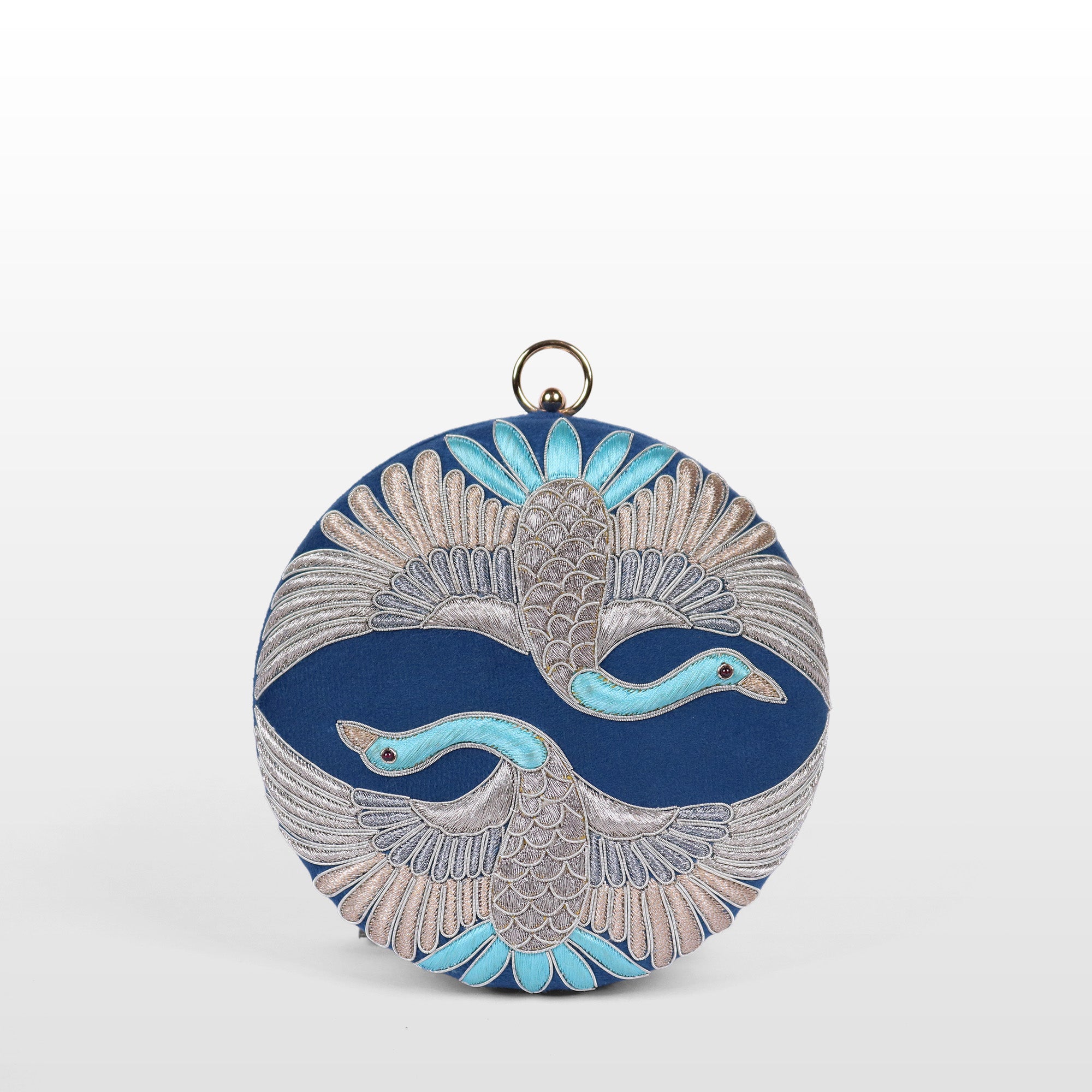Swan Song in Noir Majesty – Round Zardosi Handbag