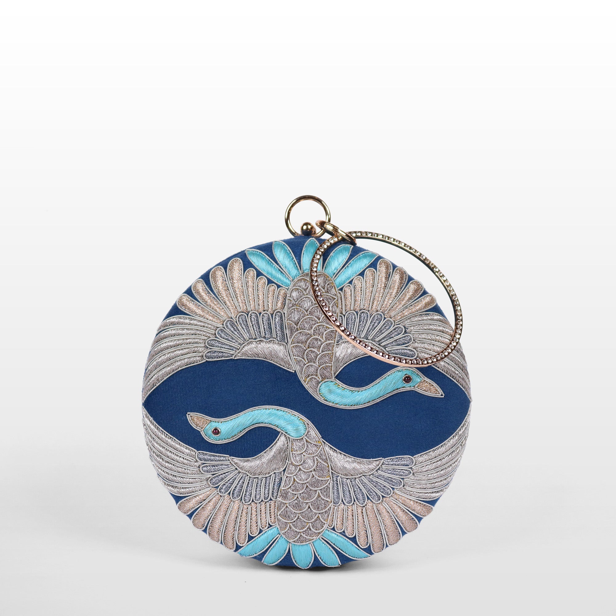 Swan Song in Noir Majesty – Round Zardosi Handbag