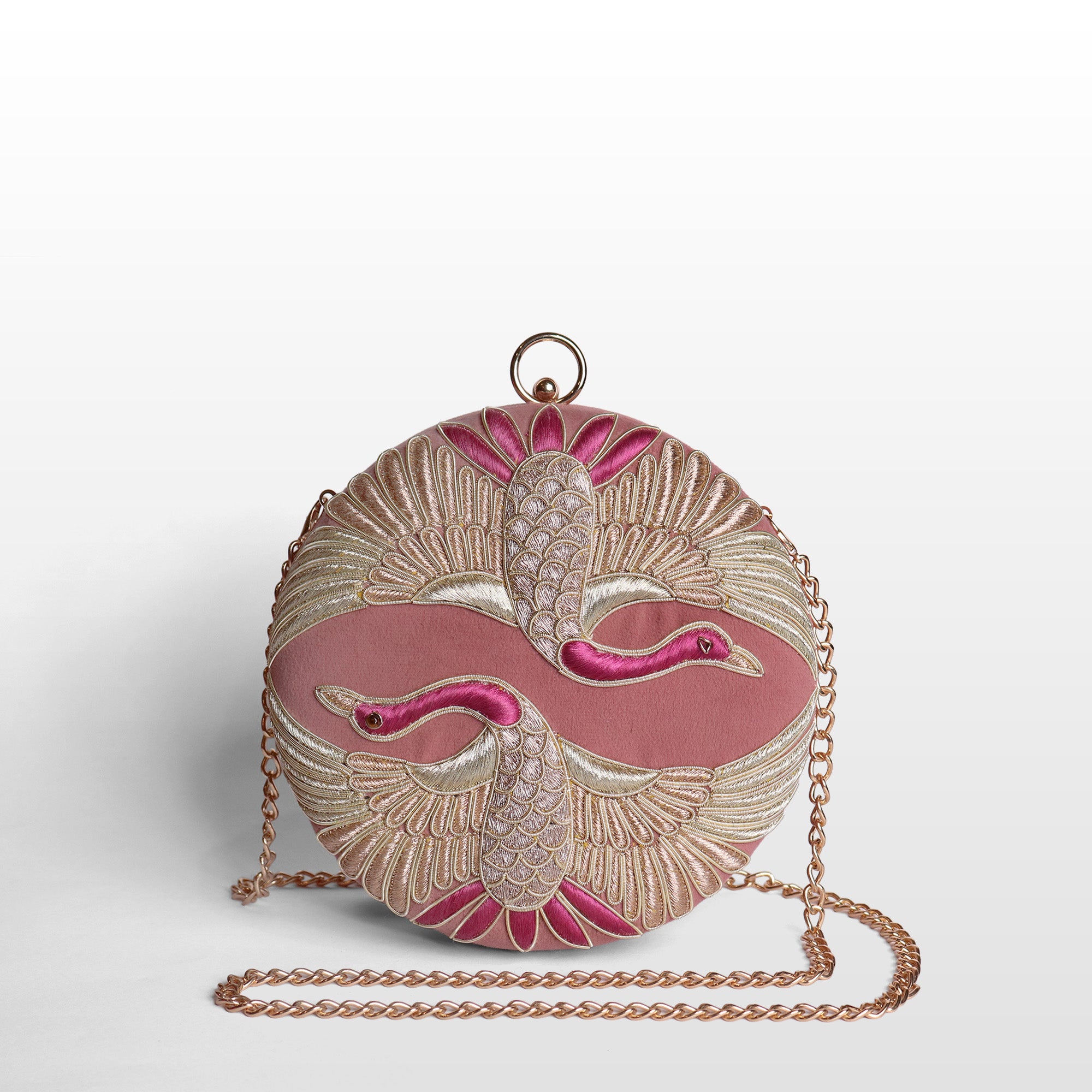 Swan Song in Noir Majesty – Round Zardosi Handbag