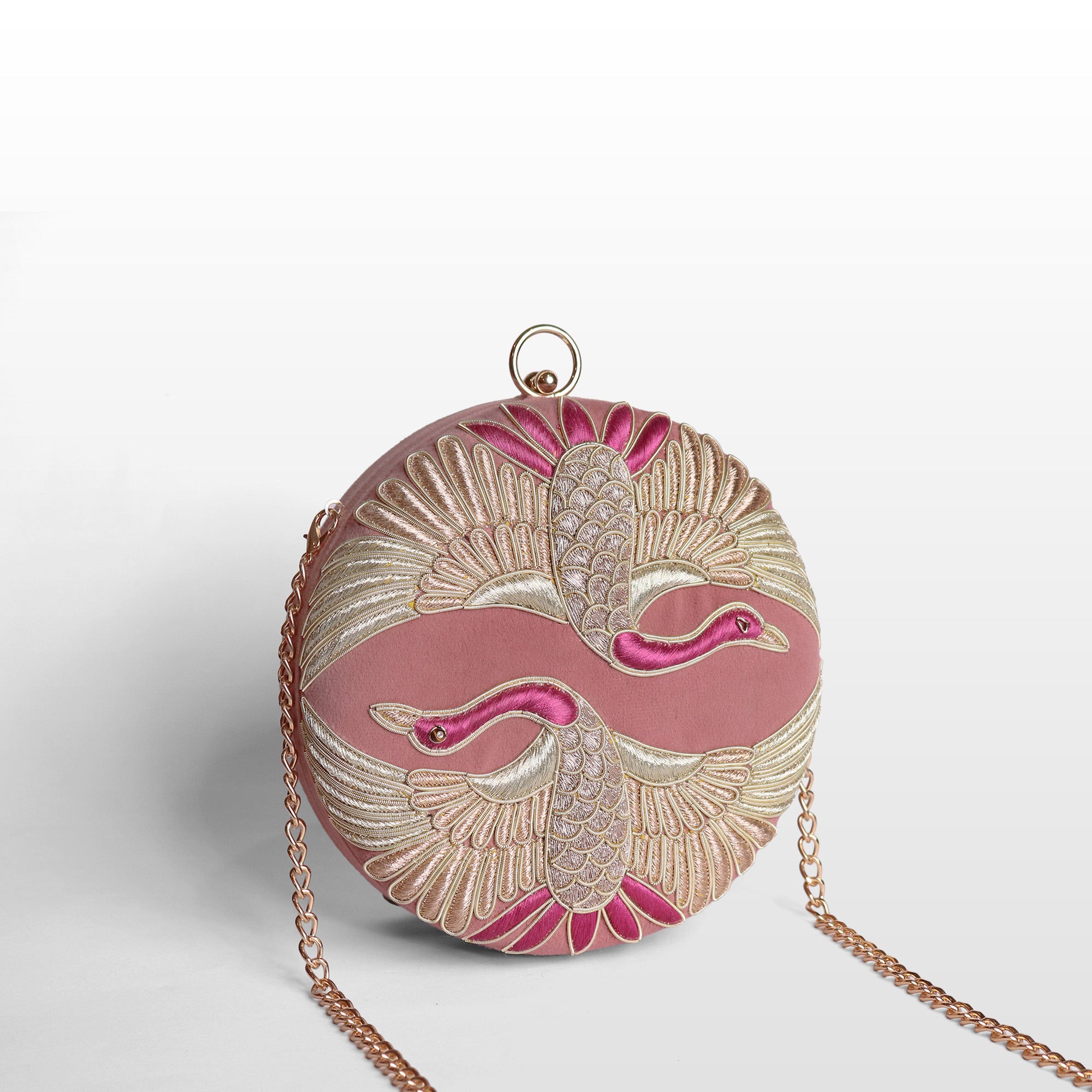 Swan Song in Noir Majesty – Round Zardosi Handbag