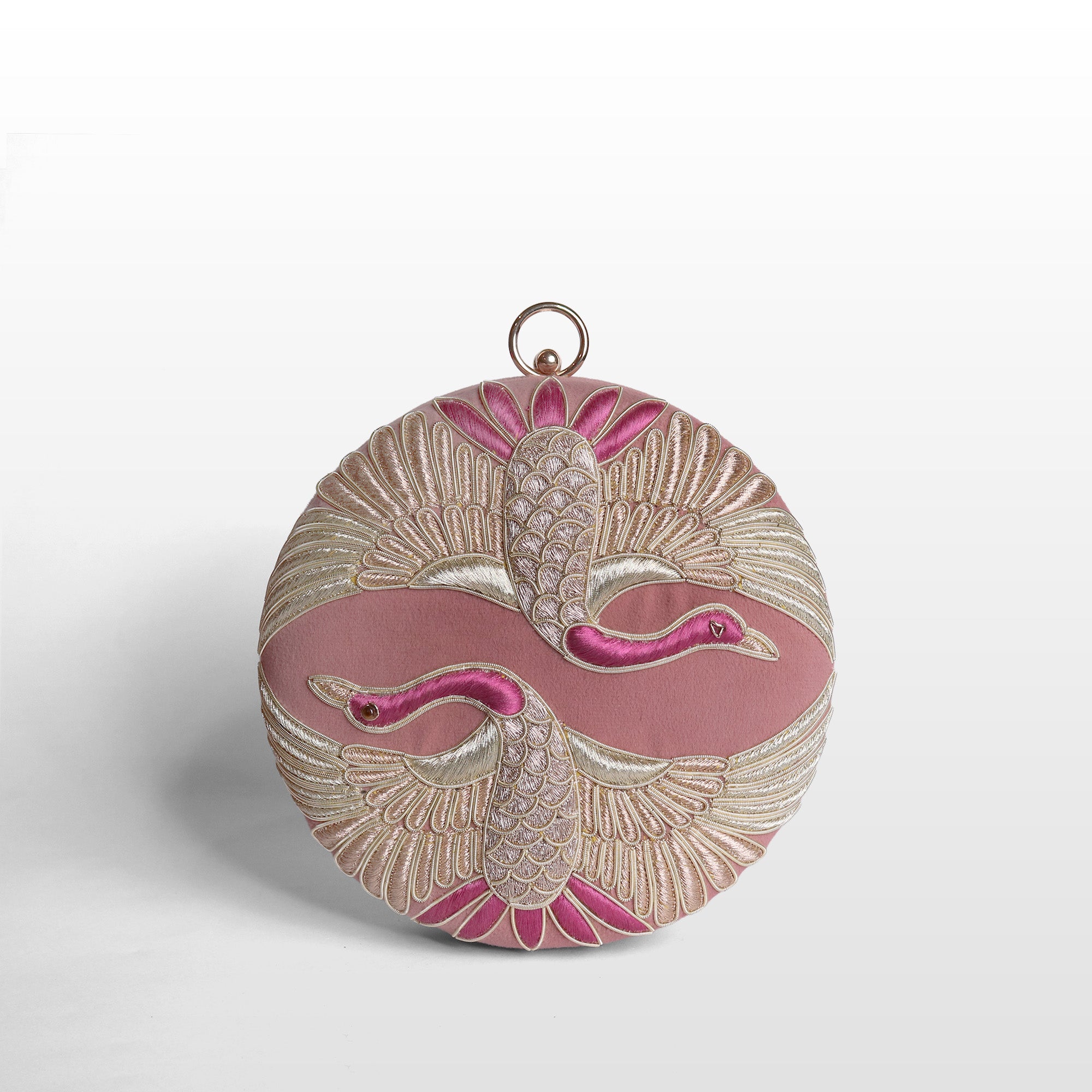 Swan Song in Noir Majesty – Round Zardosi Handbag