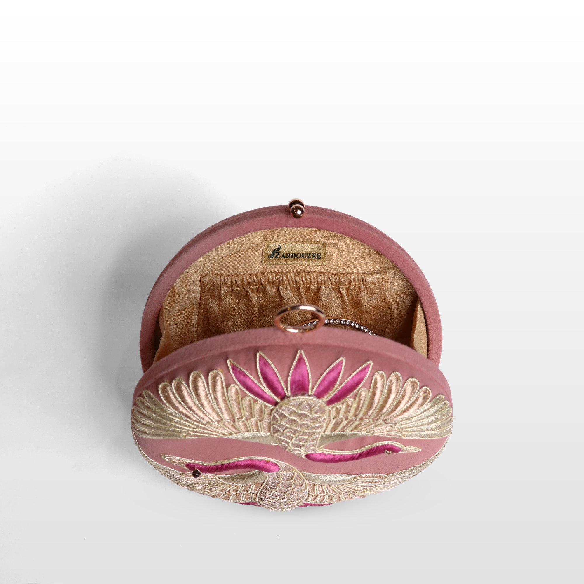 Swan Song in Noir Majesty – Round Zardosi Handbag