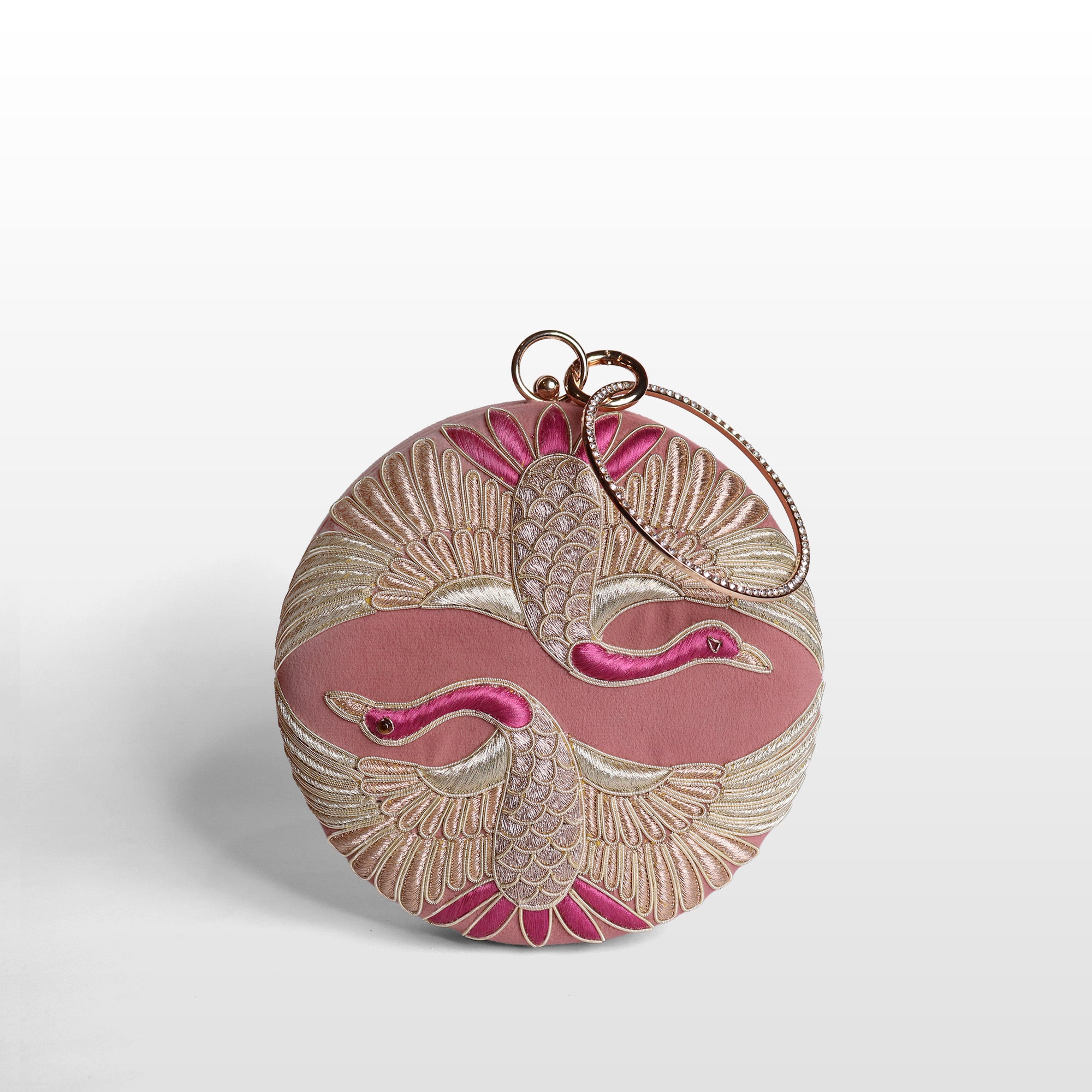 Swan Song in Noir Majesty – Round Zardosi Handbag