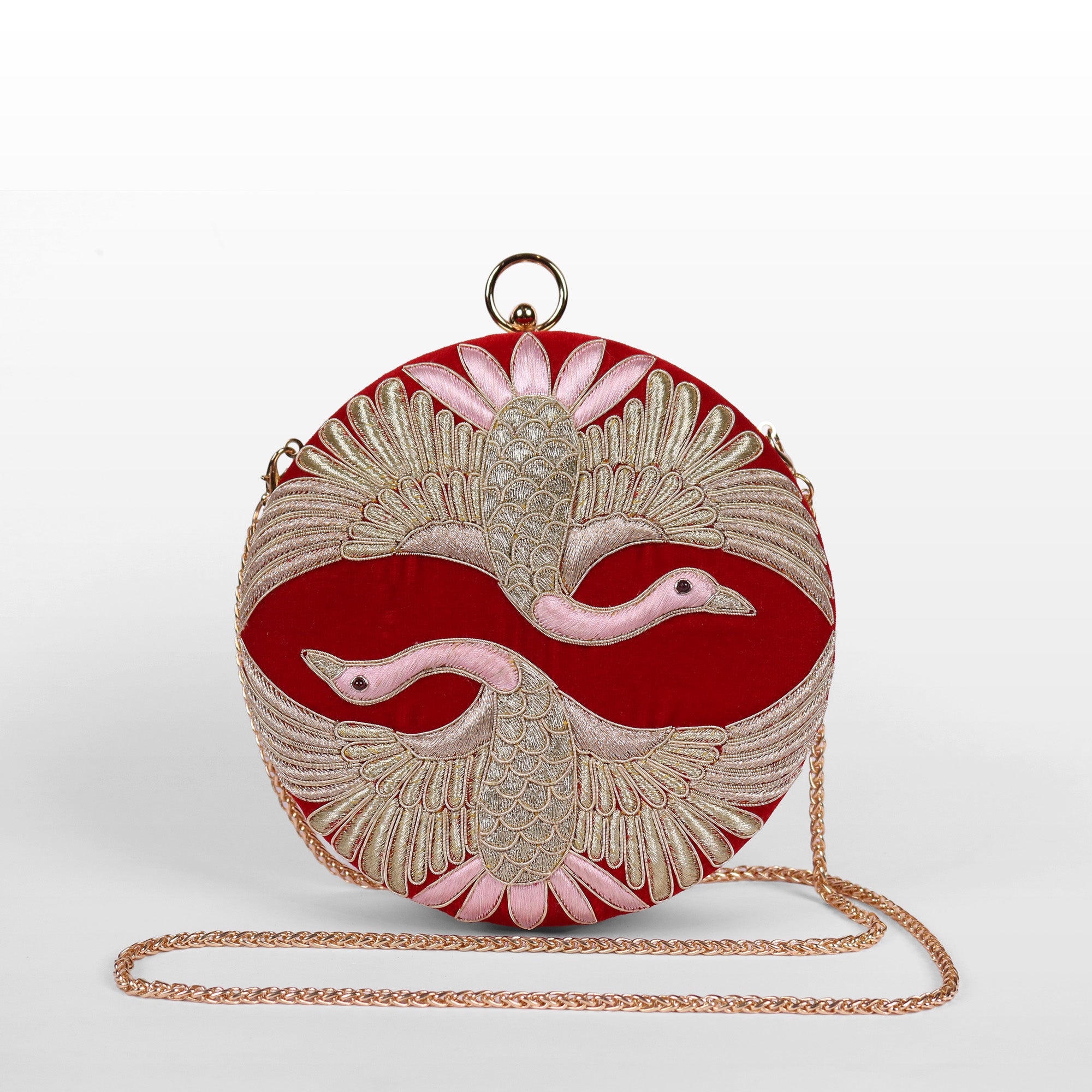 Swan Song in Noir Majesty – Round Zardosi Handbag