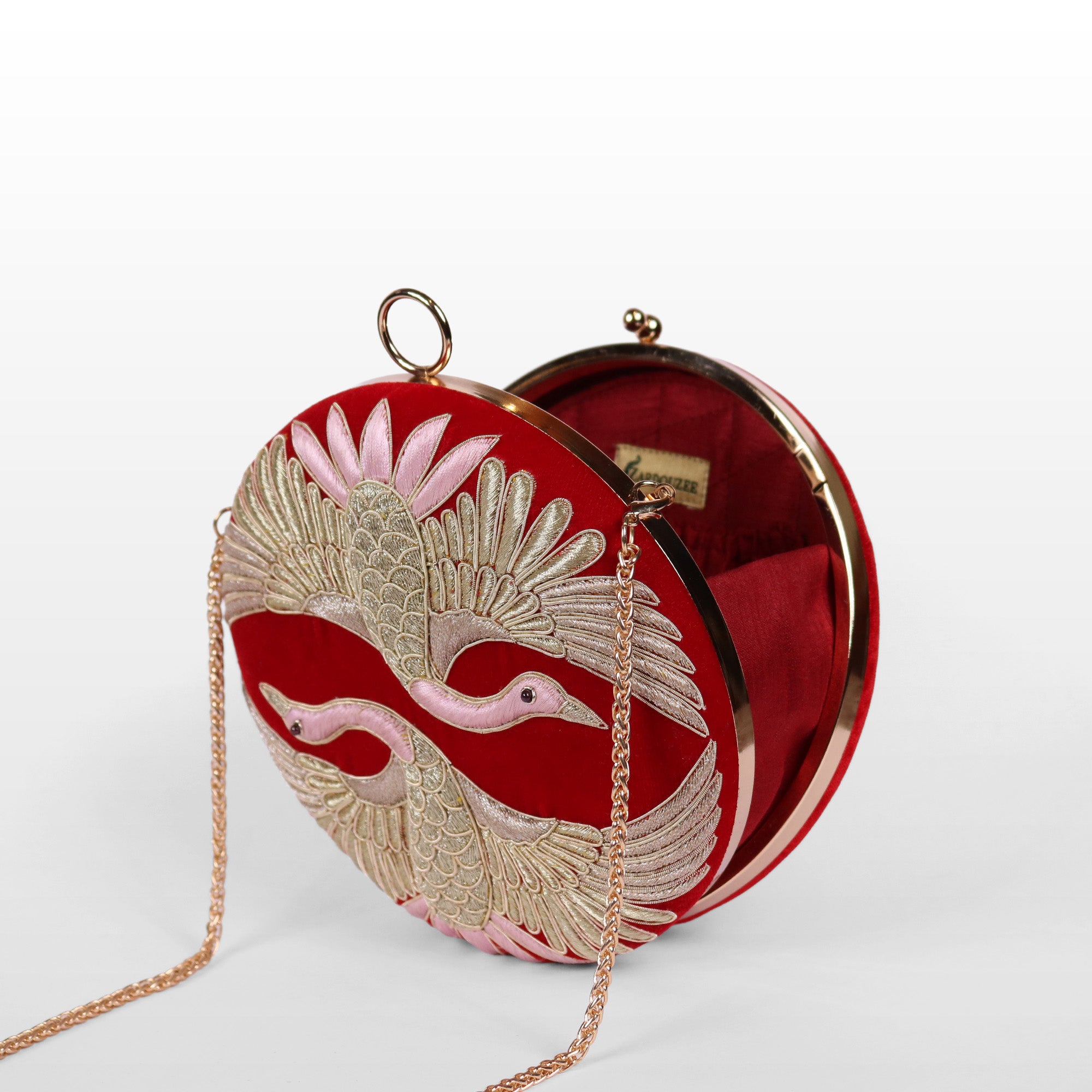 Swan Song in Noir Majesty – Round Zardosi Handbag