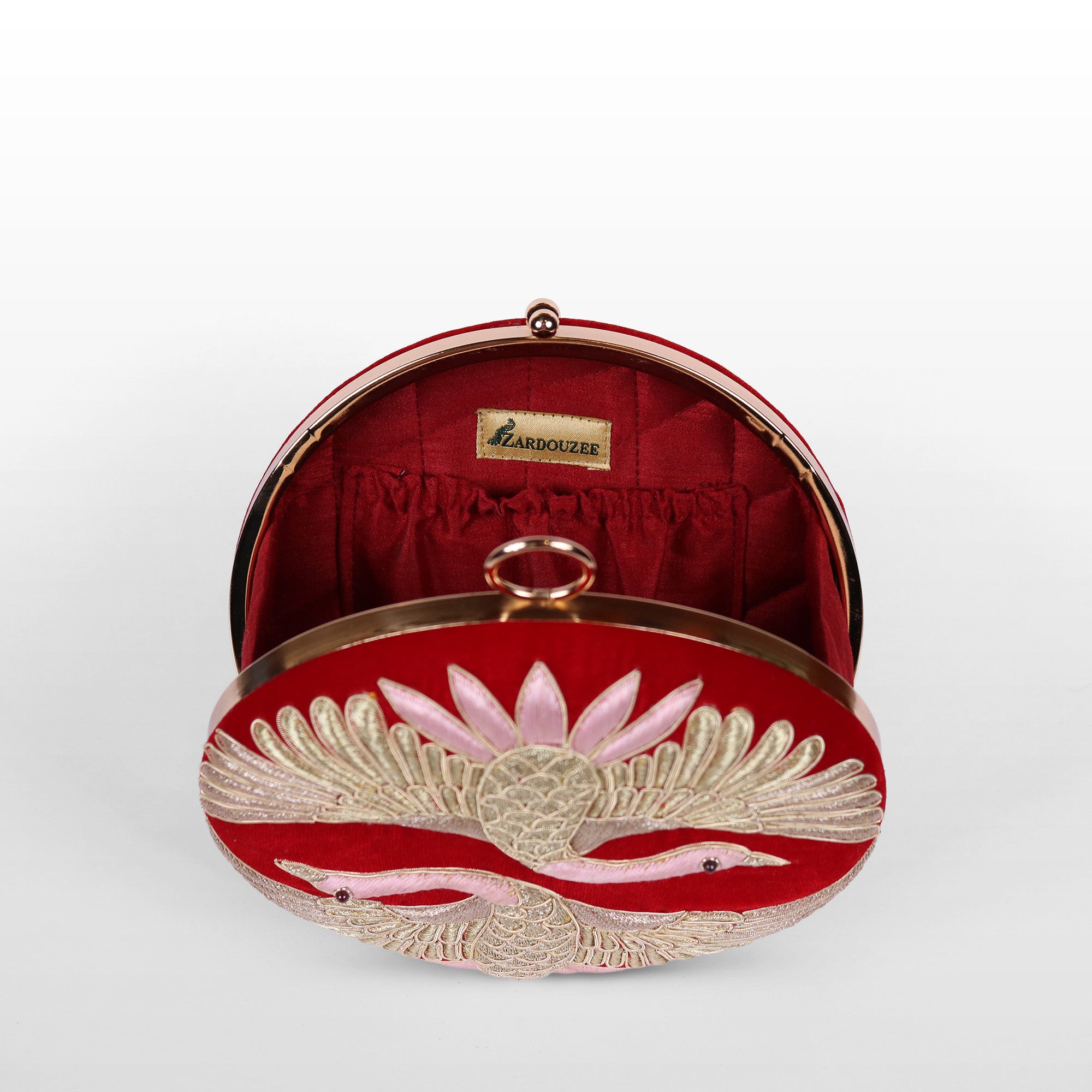 Swan Song in Noir Majesty – Round Zardosi Handbag