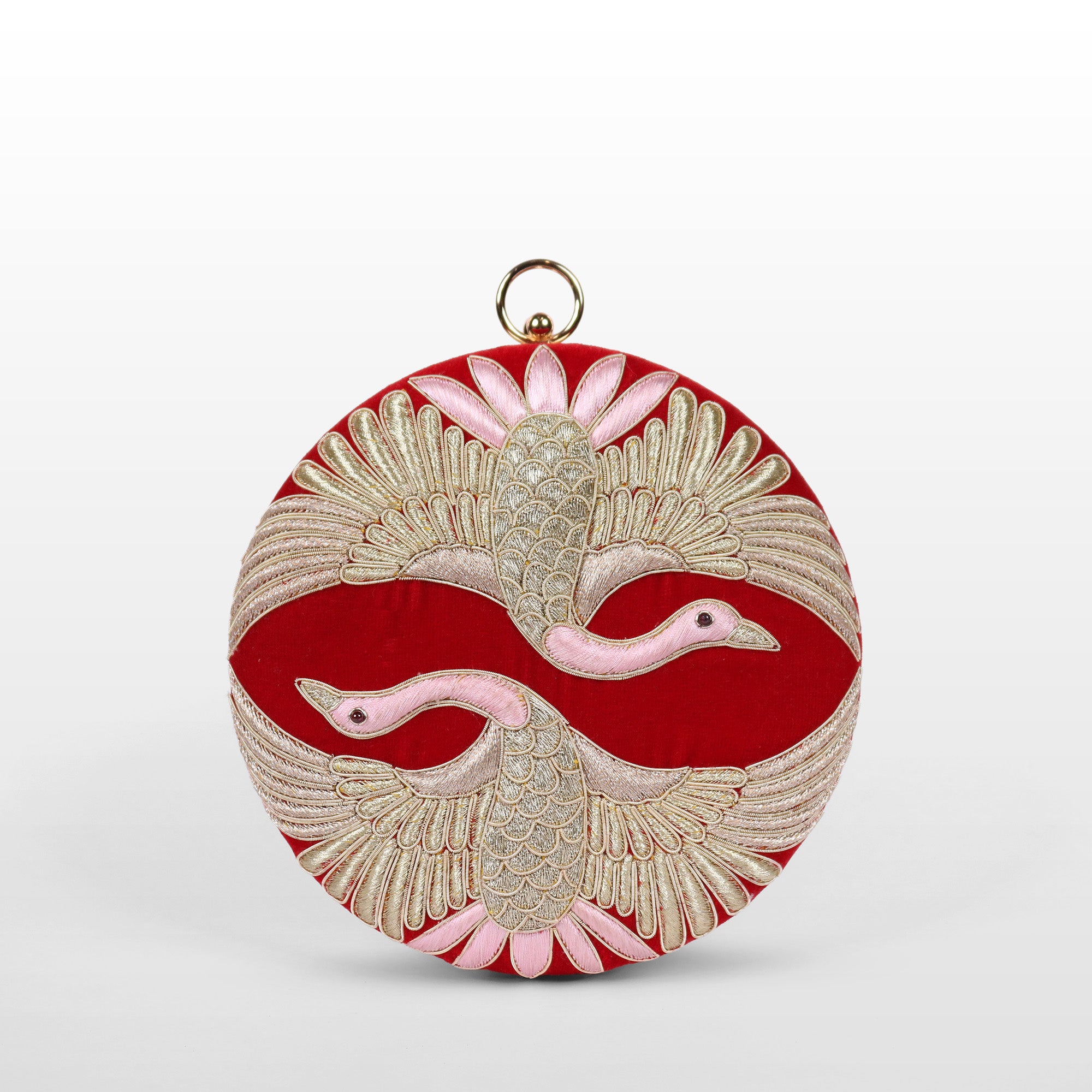 Swan Song in Noir Majesty – Round Zardosi Handbag