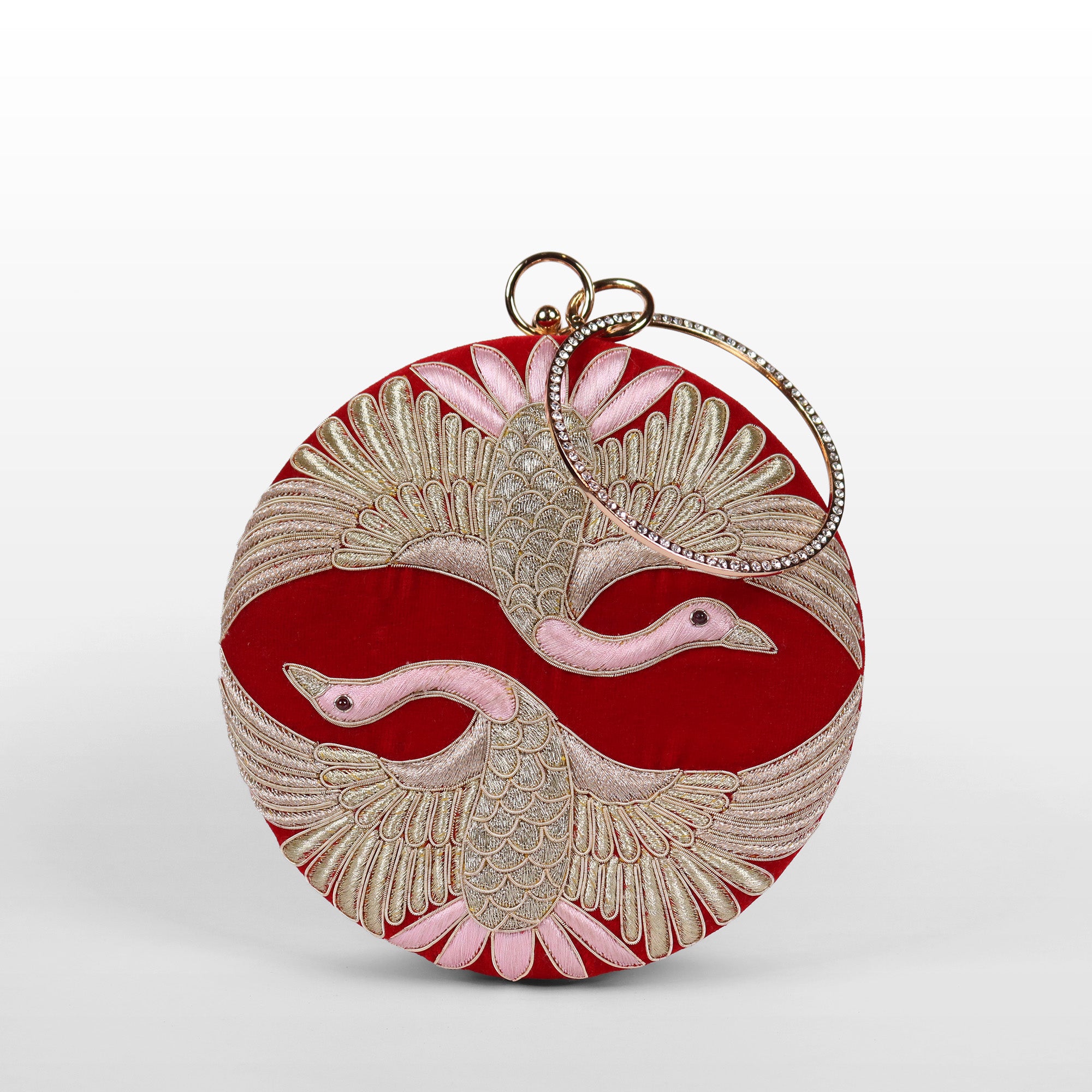 Swan Song in Noir Majesty – Round Zardosi Handbag