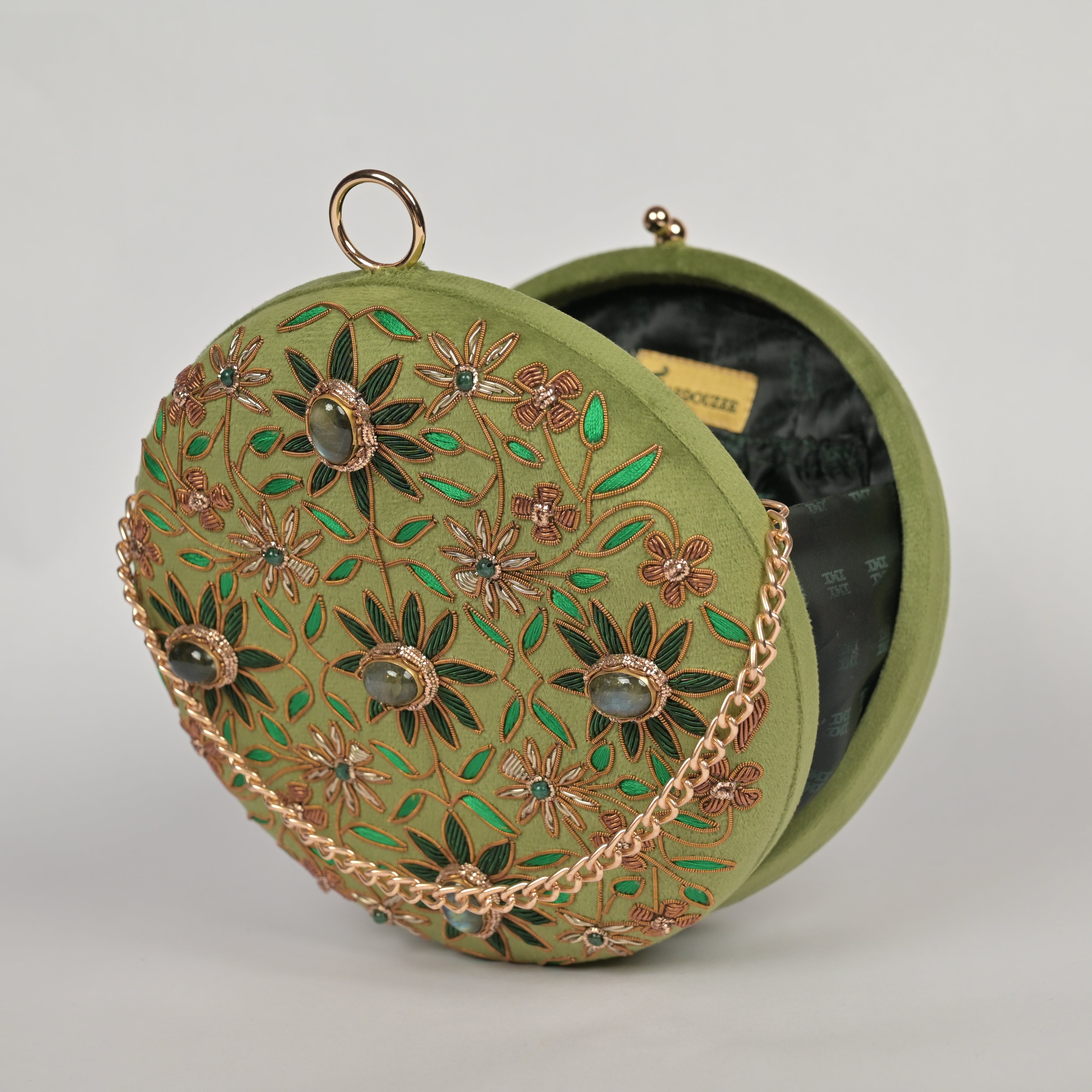 Regal Bloom Round Clutch – Onyx Black Velvet